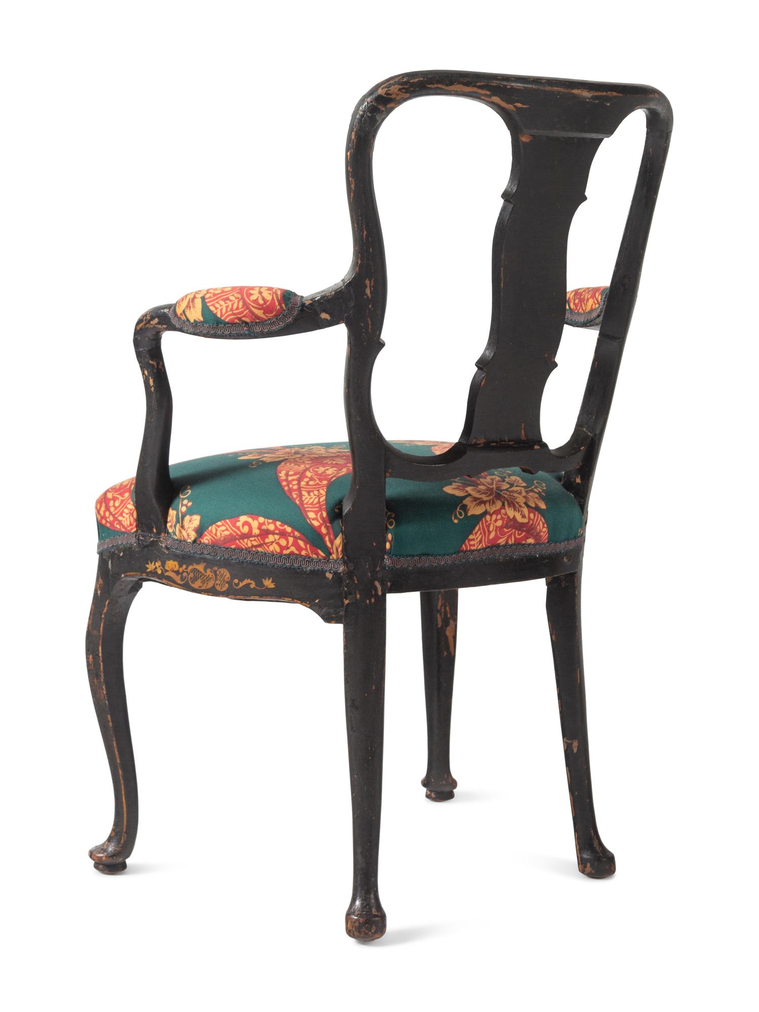 A Set of Four George II Style Black Japanned Dining Chairs