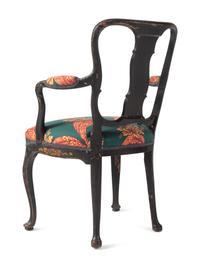 A Set of Four George II Style Black Japanned Dining Chairs
