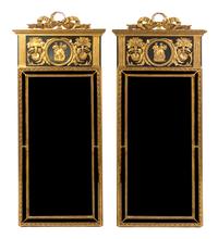 A Pair of Continental Neoclassical Giltwood Pier Mirrors, Height 68 x width 28 inches.