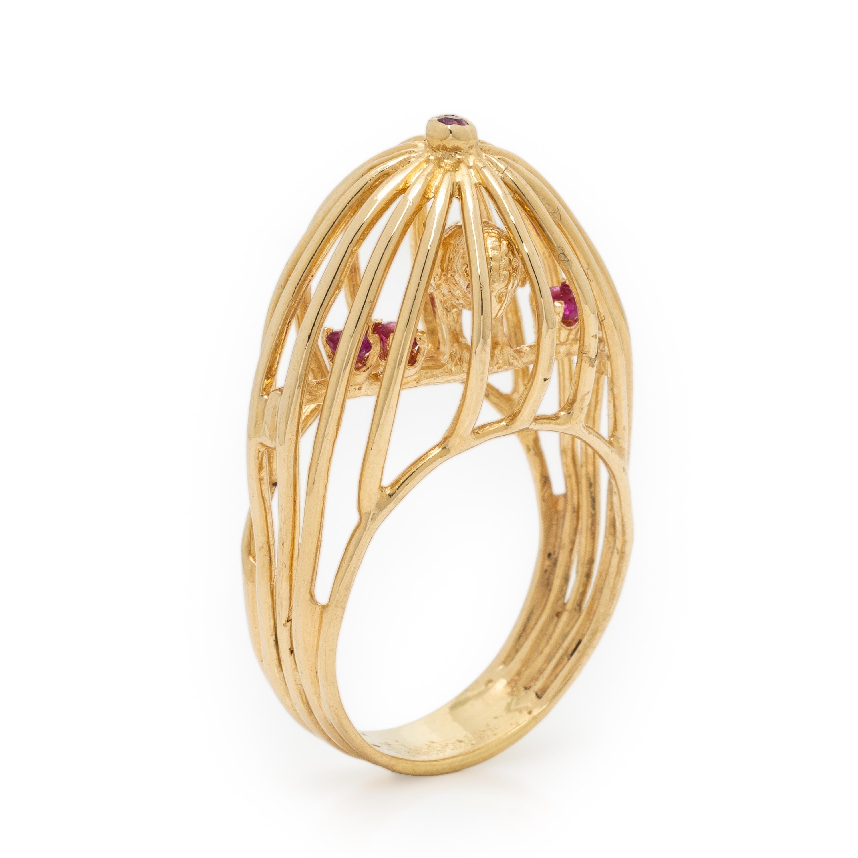 Yellow Gold and Ruby Birdcage Ring