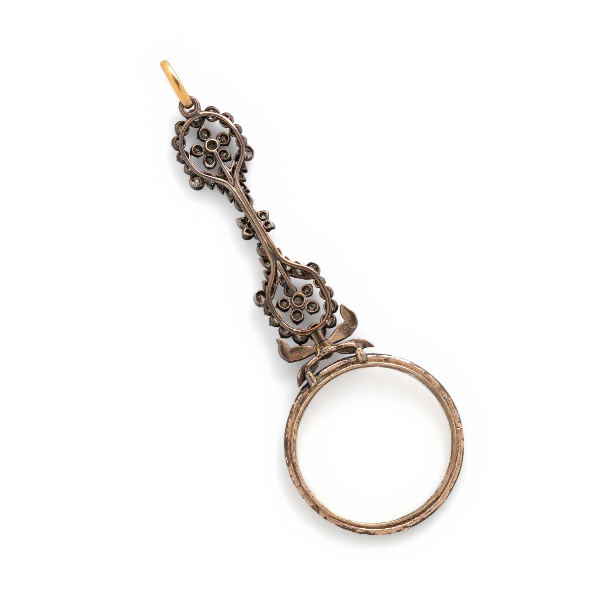 FRENCH, ANTIQUE, SILVER-TOPPED GOLD AND DIAMOND MAGNIFYING GLASS