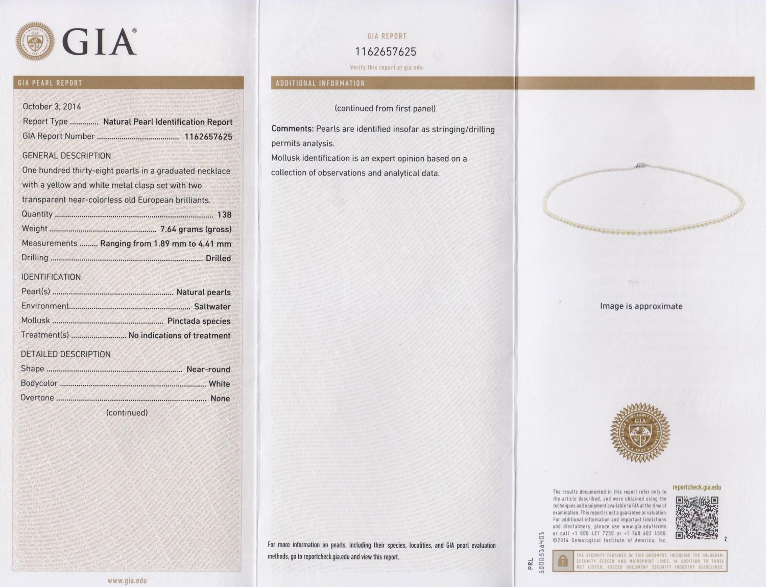 A Graduated Single Strand Natural Pearl Necklace,