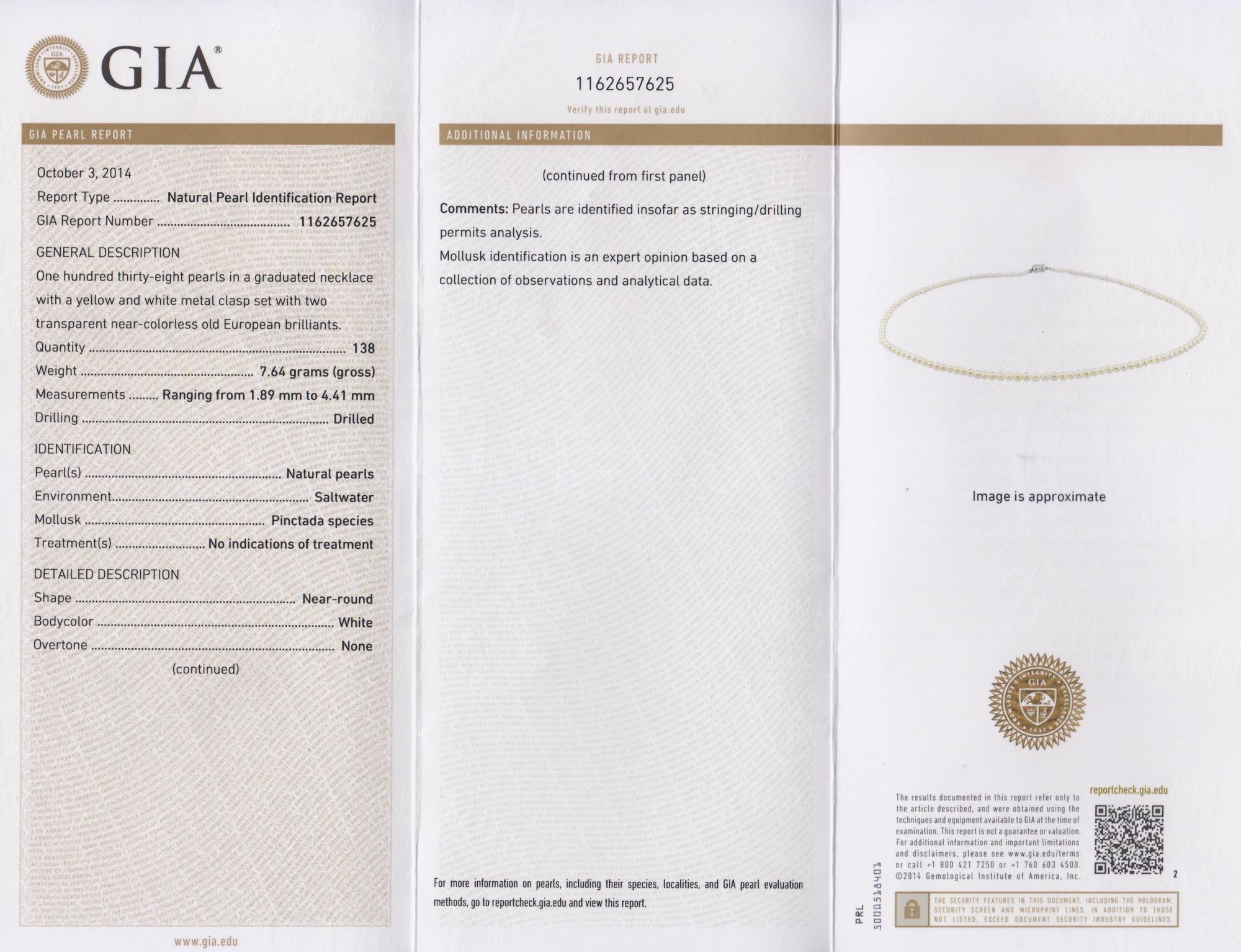 A Graduated Single Strand Natural Pearl Necklace,