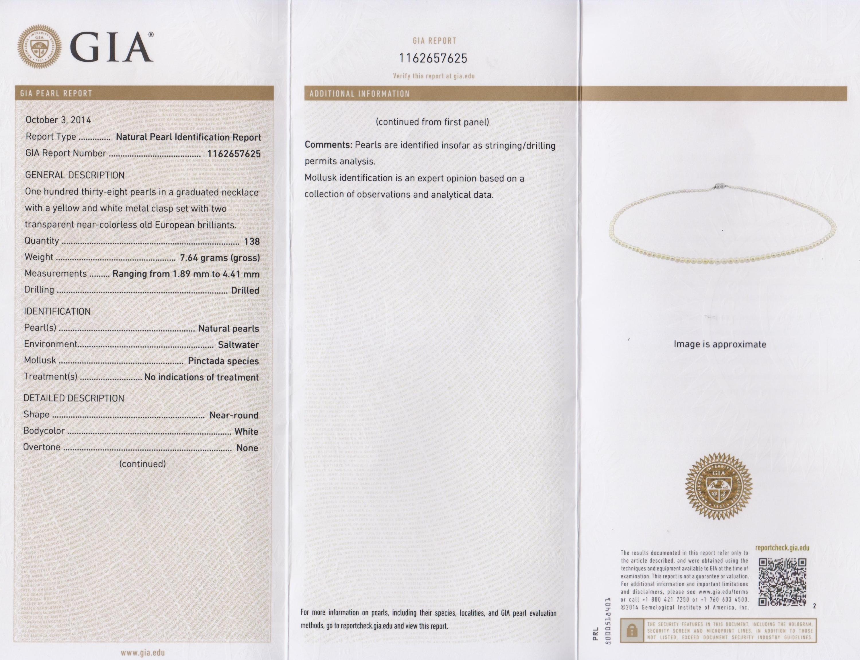 A Graduated Single Strand Natural Pearl Necklace,