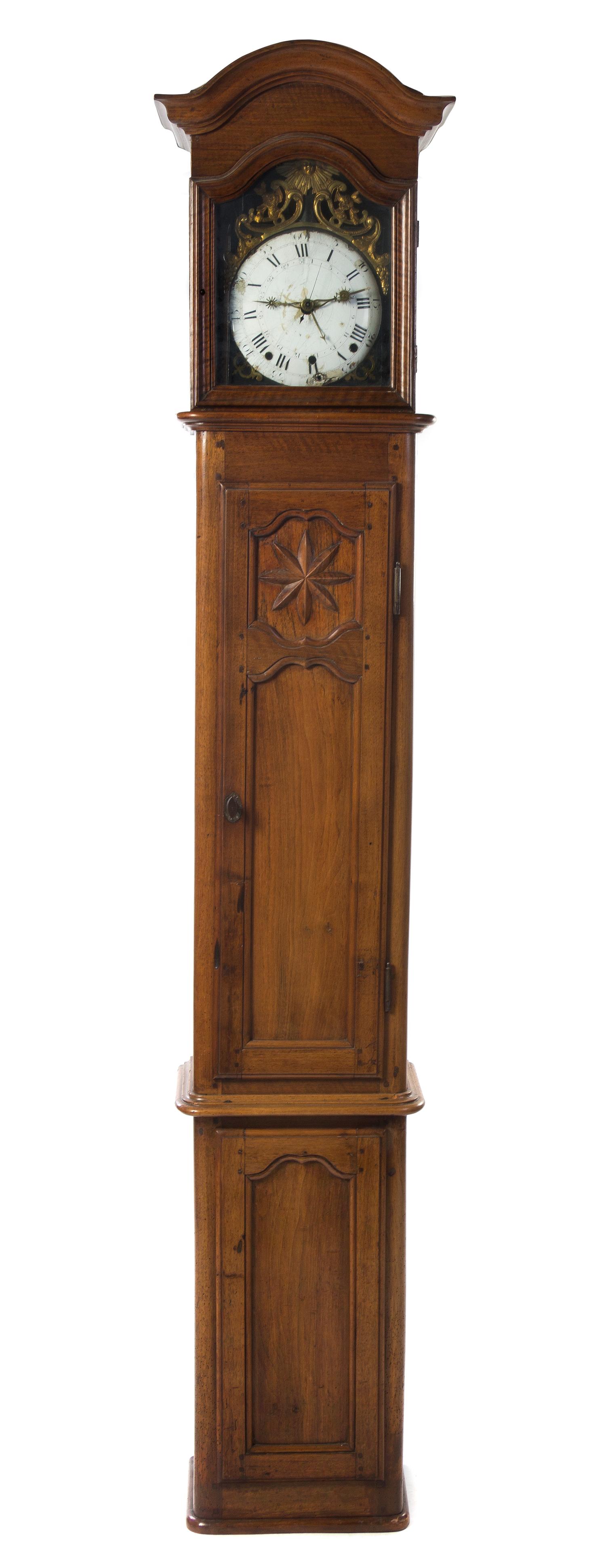 A French Walnut Long Case Clock, Height 94 inches.