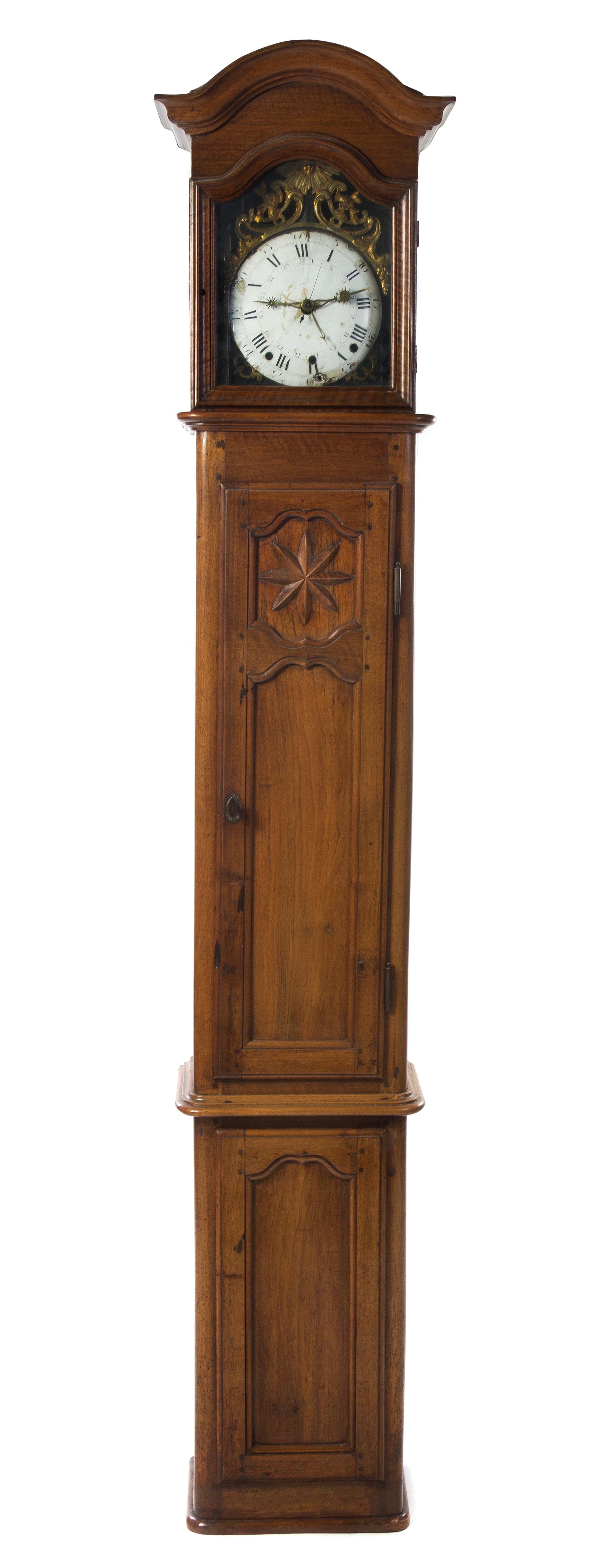 A French Walnut Long Case Clock, Height 94 inches.
