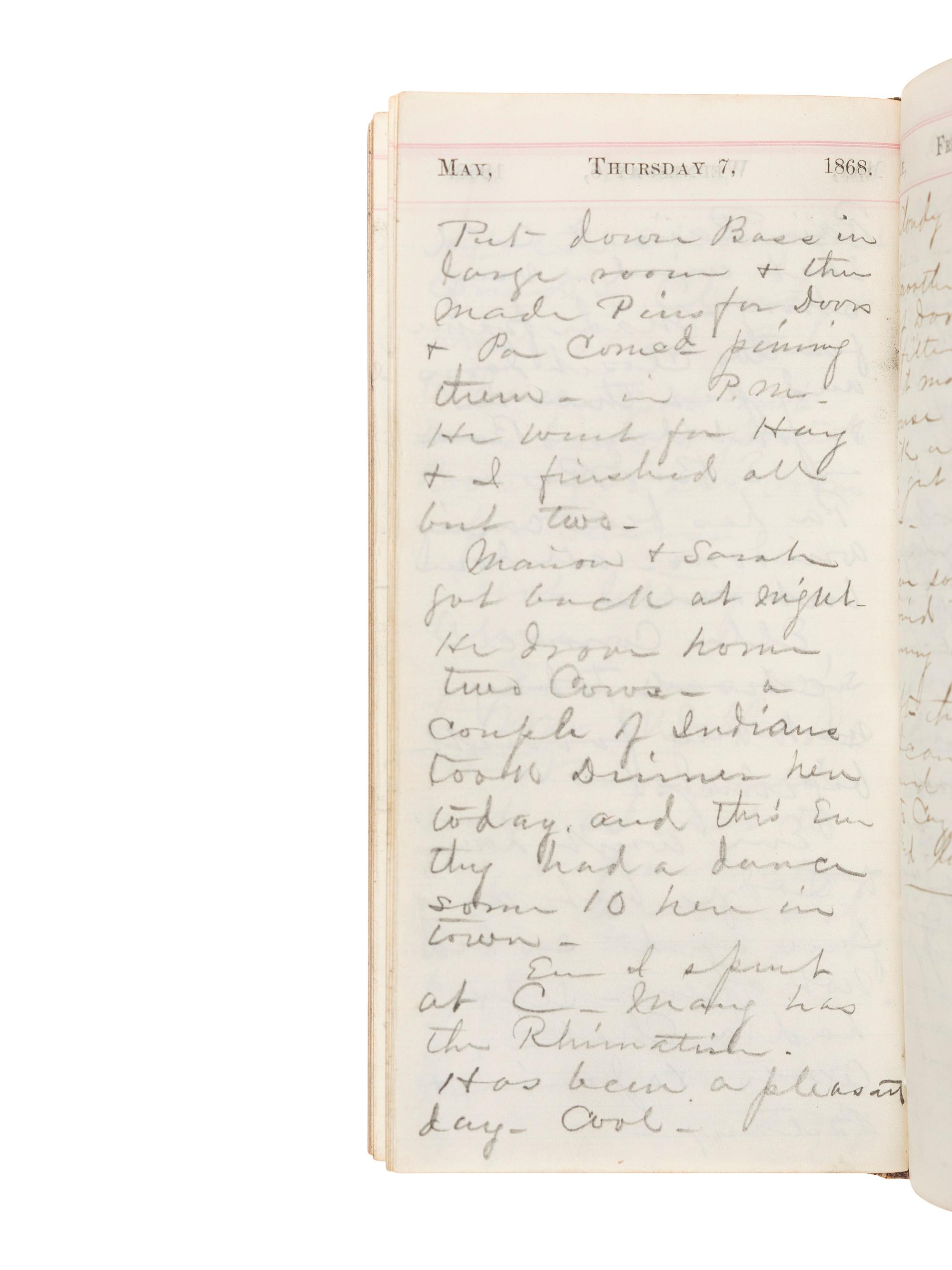[MILITARIA]. A group of 2 post-Civil War diaries from Harland A. Durand, incl. references to Grant's election, Oil City, Native-Americans, and a soldier's suicide. 1866 and 1868.