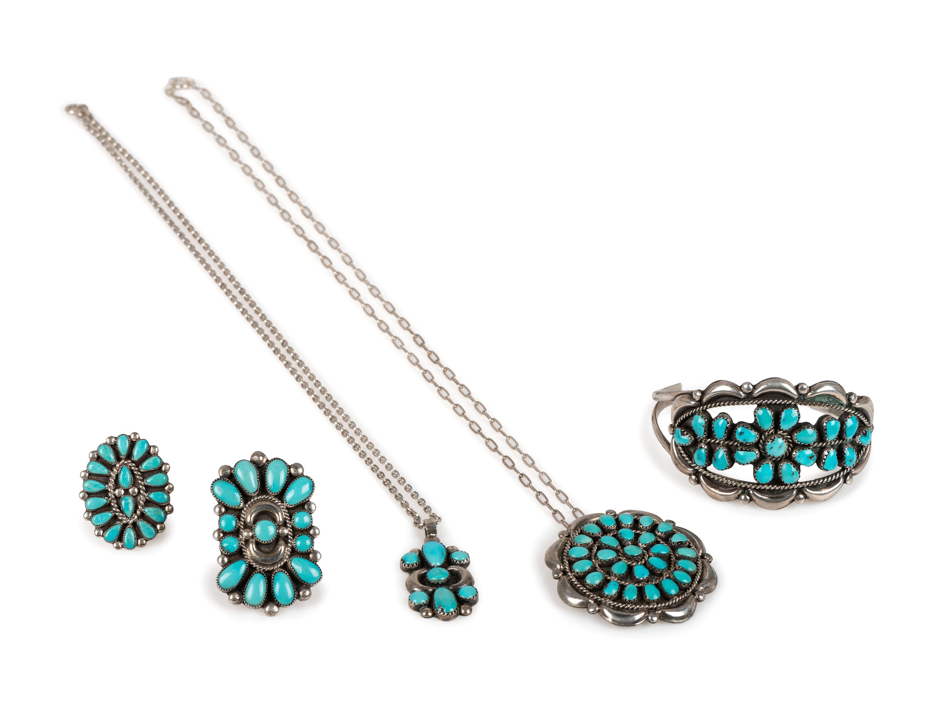 Zuni Silver and Turquoise Cluster Jewelry