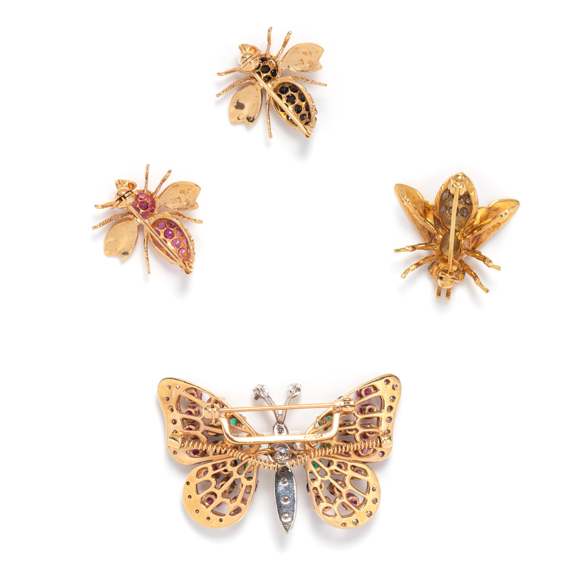 COLLECTION OF YELLOW GOLD INSECT BROOCHES