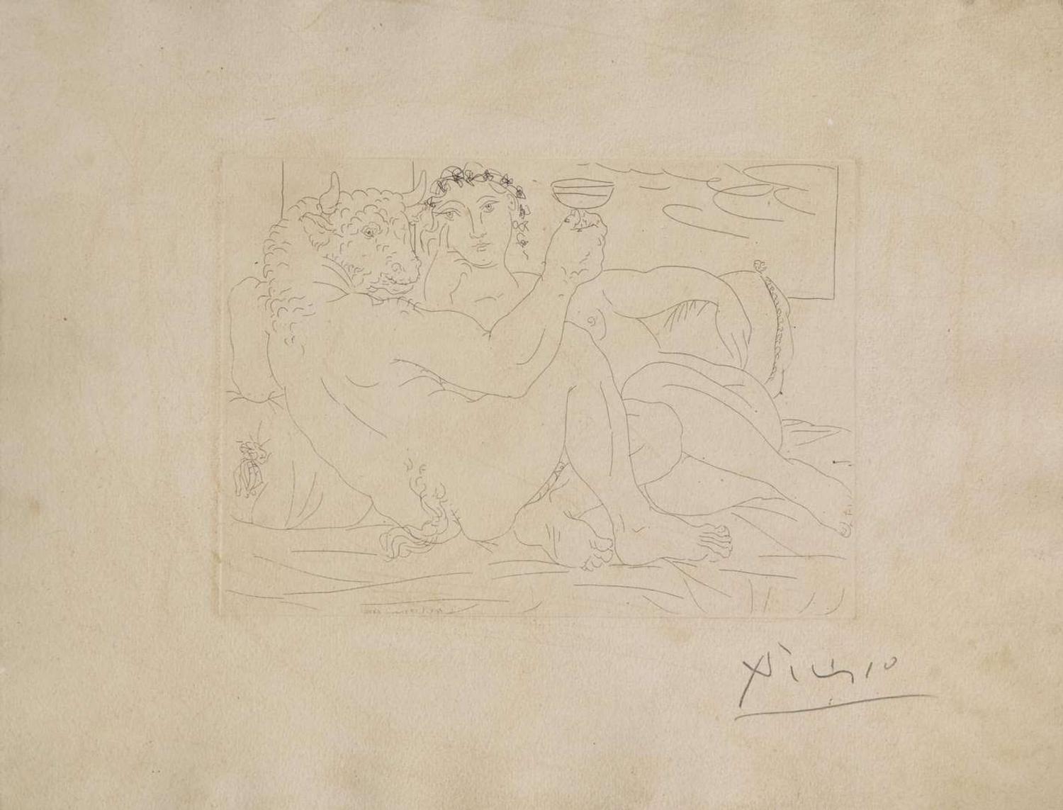 Pablo Picasso (Spanish, 1881-1973), Minotaure, une Coupe à la Main, et Jeune Femme, from La Suite Vollard