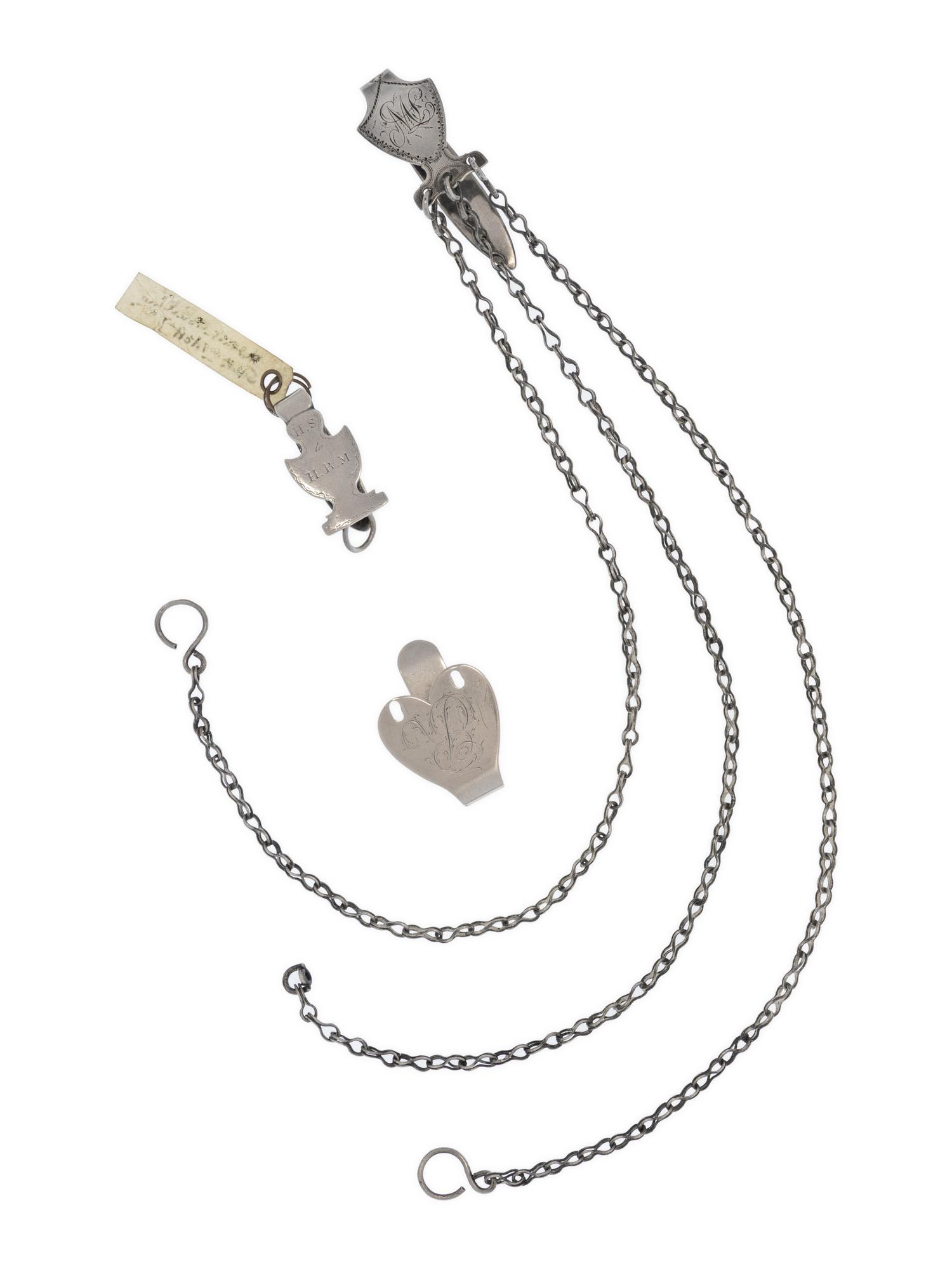 An American Silver Chatelaine Clip and Chains
