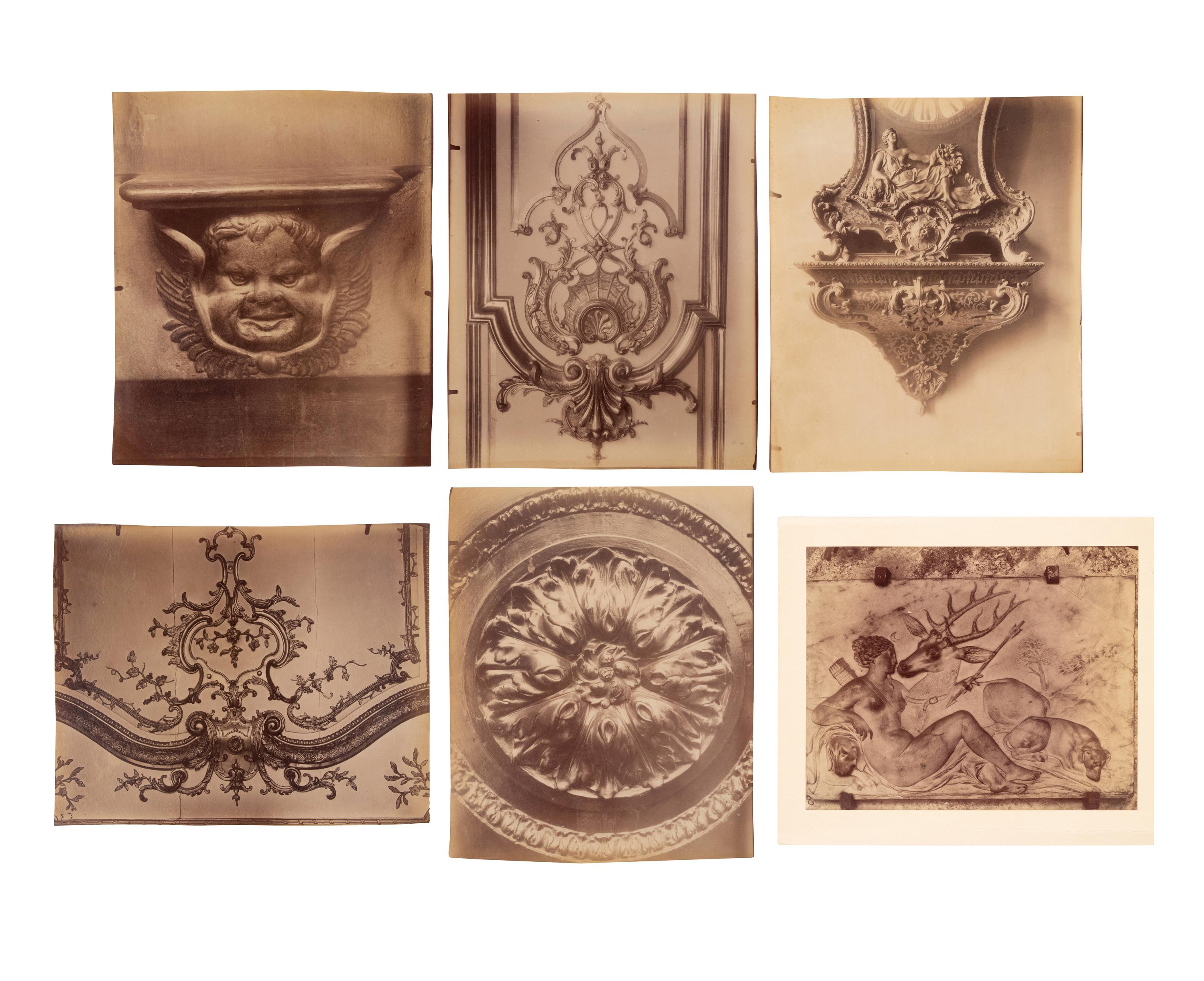 A group of six photographs depicting early 20th Century Parisian architectural details (Saints-Gervais-et-Protais, 1903-1904; Ambassade d'Autriche, 57 rue de Varenne, 1905; La Monnaie-quai Conti [5234], 1905-1906; Hôtel de Roquelaure, boulevard Saint-Germain, 246, 1905-1906; Hôtel de la Duchesse, de Narbonne, rue Varenne 45, 1907; [Cluny–Diane Chasseresse. Art Français. École J. Goujon], 1911)