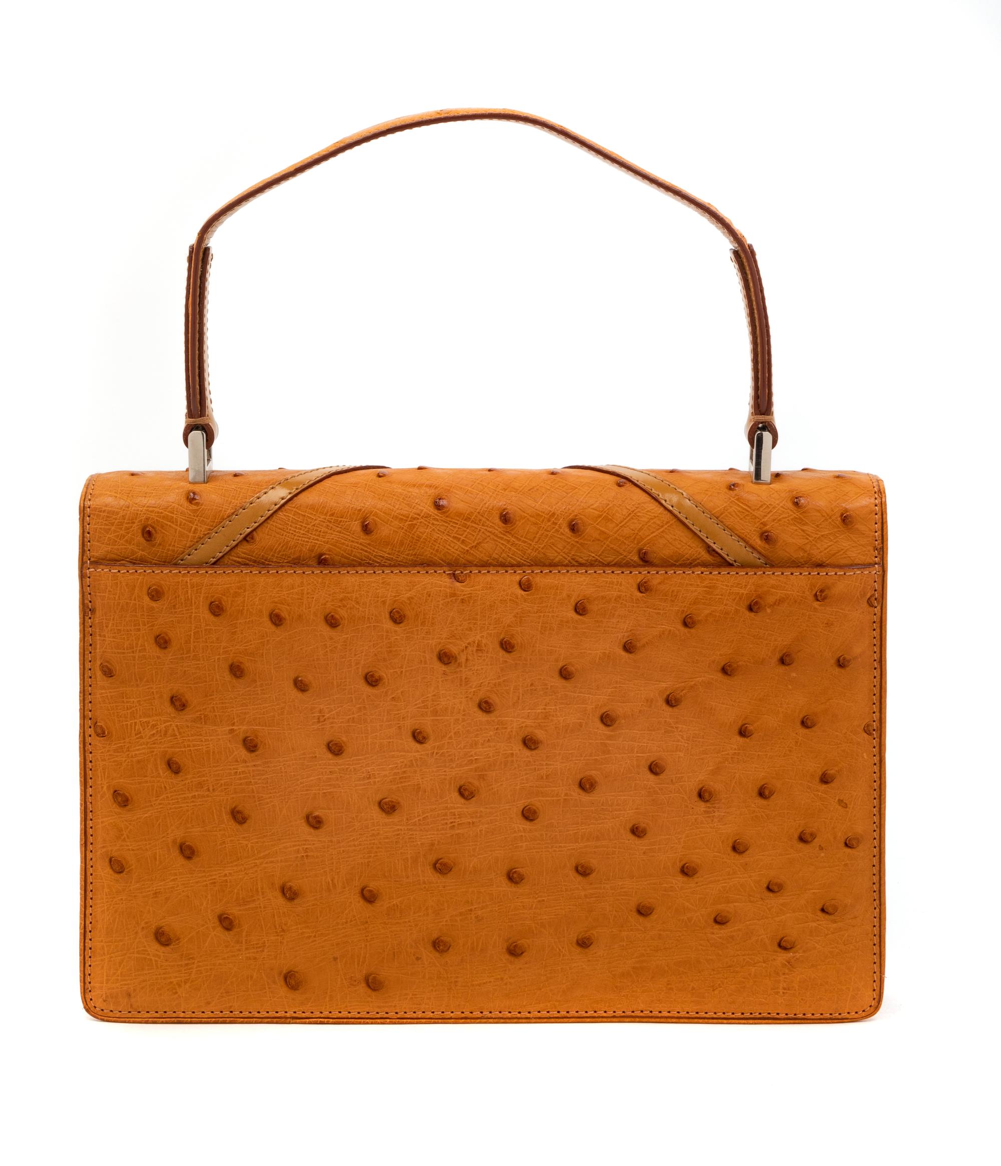 Prada Brown Ostrich Handbag, 1990-2000s