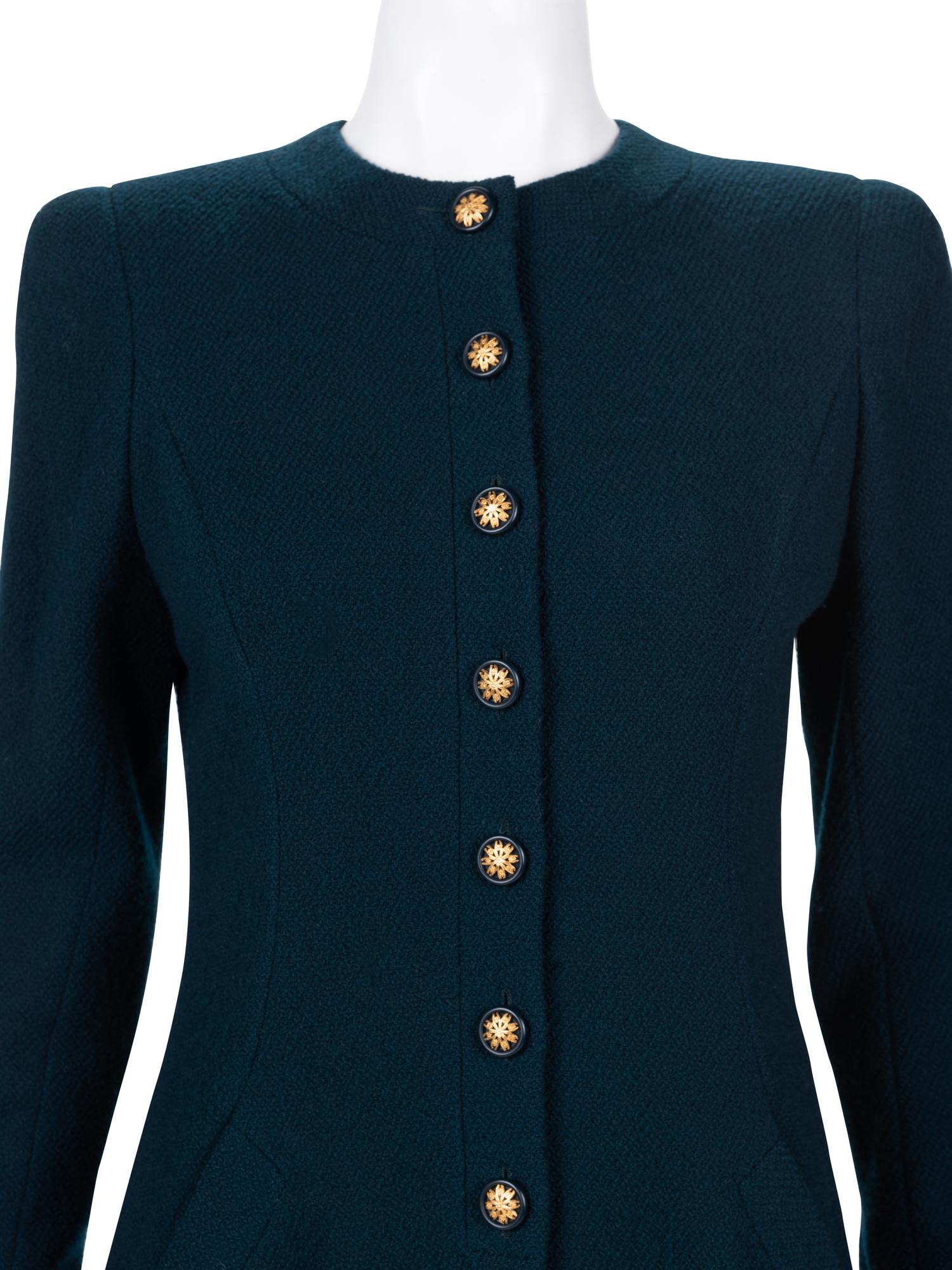 Unlabeled Haute Couture Wool Long Jacket and Pants Ensemble, Attributed to Chanel, 1980-90s
