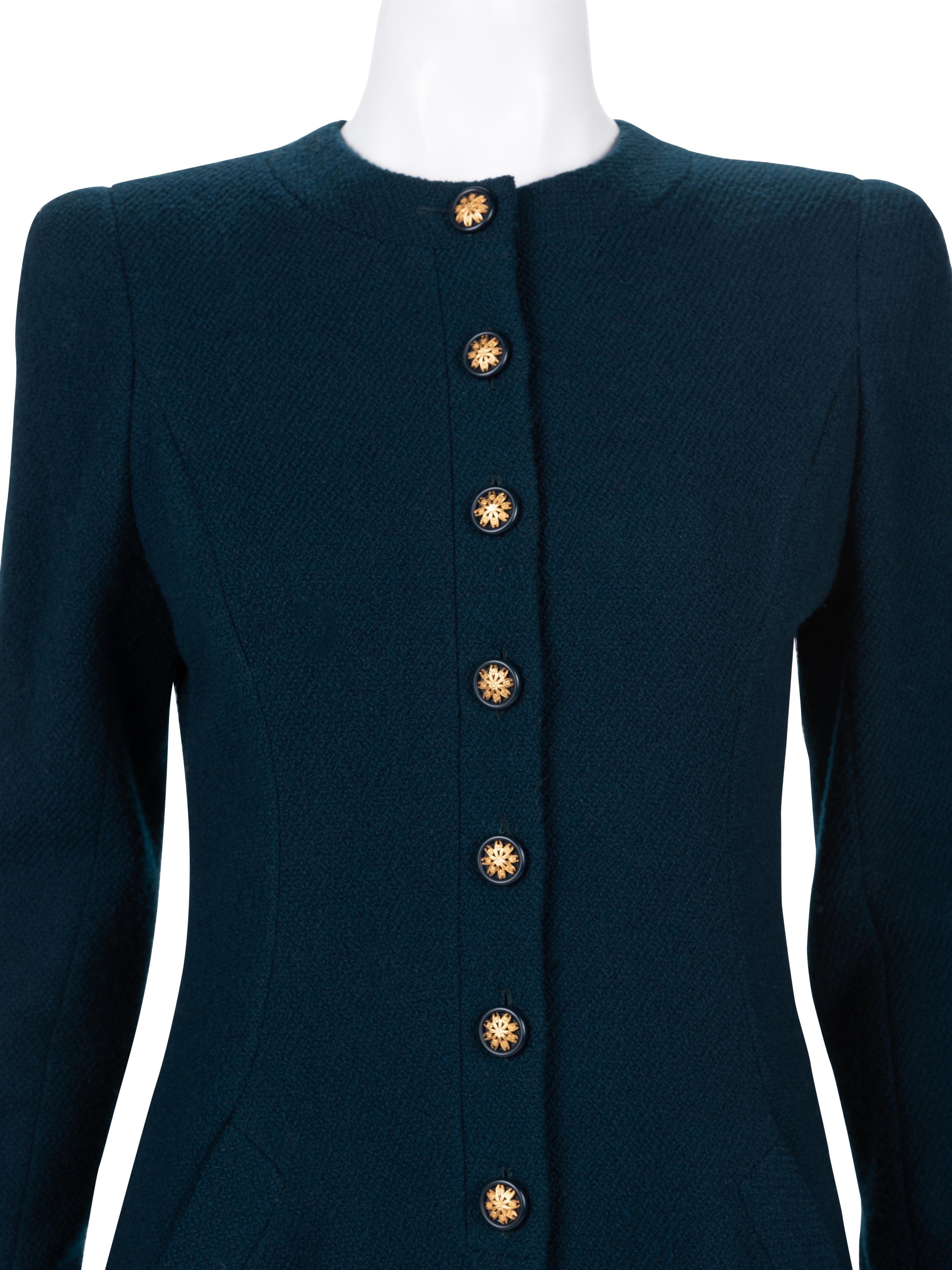 Unlabeled Haute Couture Wool Long Jacket and Pants Ensemble, Attributed to Chanel, 1980-90s