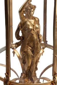 A Pair of Continental Gilt Bronze Figural Hall Lanterns