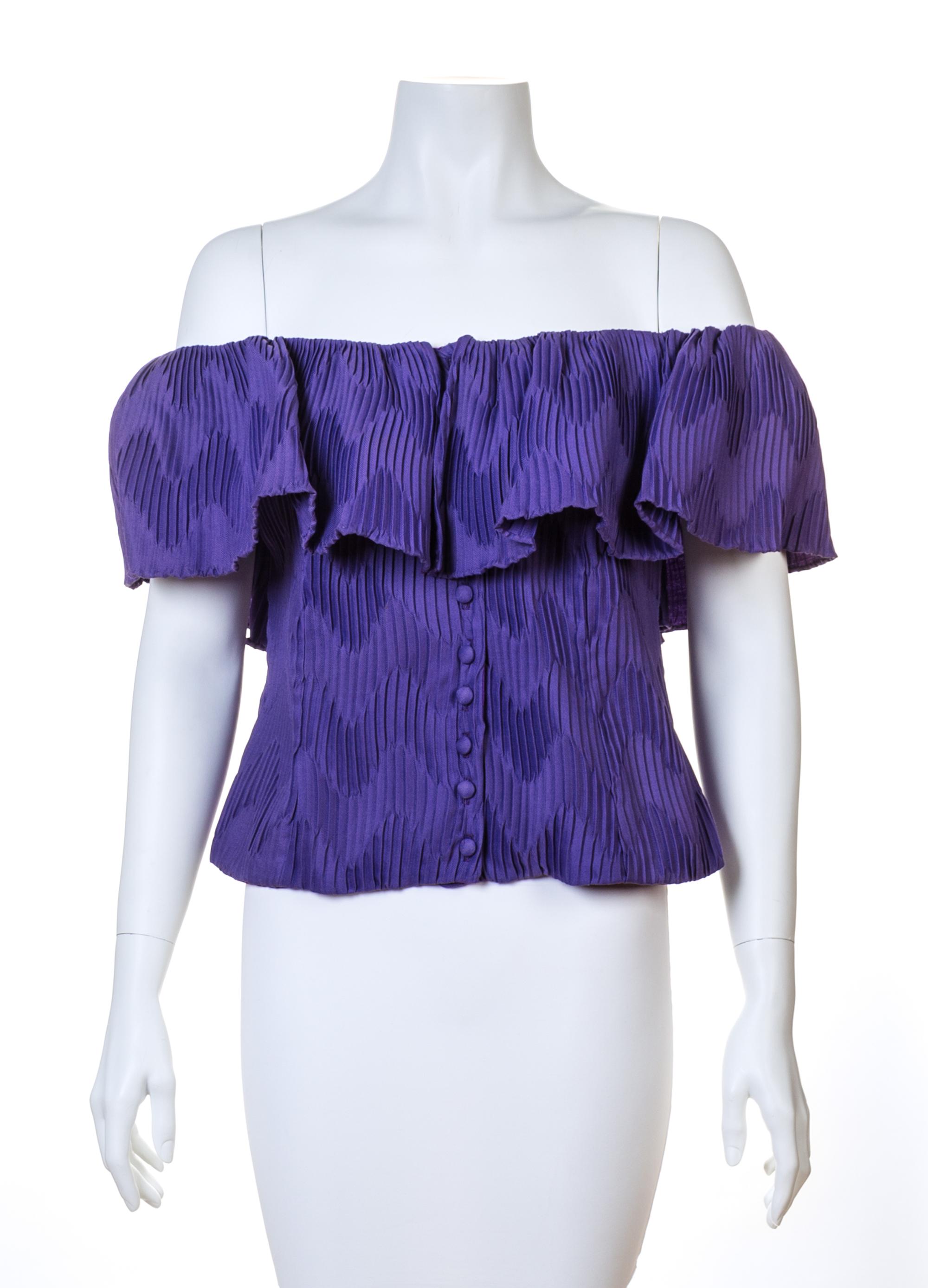 A Sant'Angelo Purple Silk Pleated Blouse, No size.