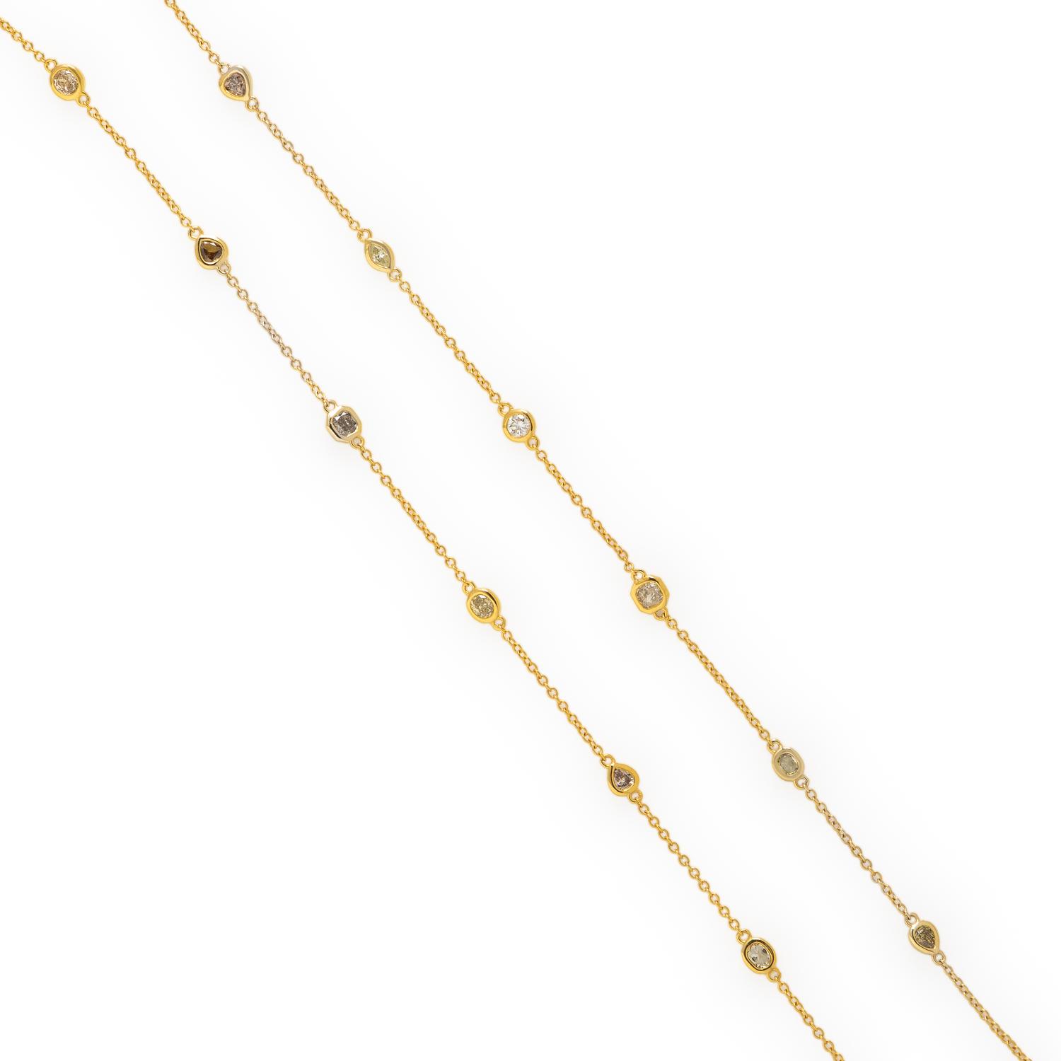 Hubert, Diamond, Colored Diamond, and Yellow Gold Station Necklace