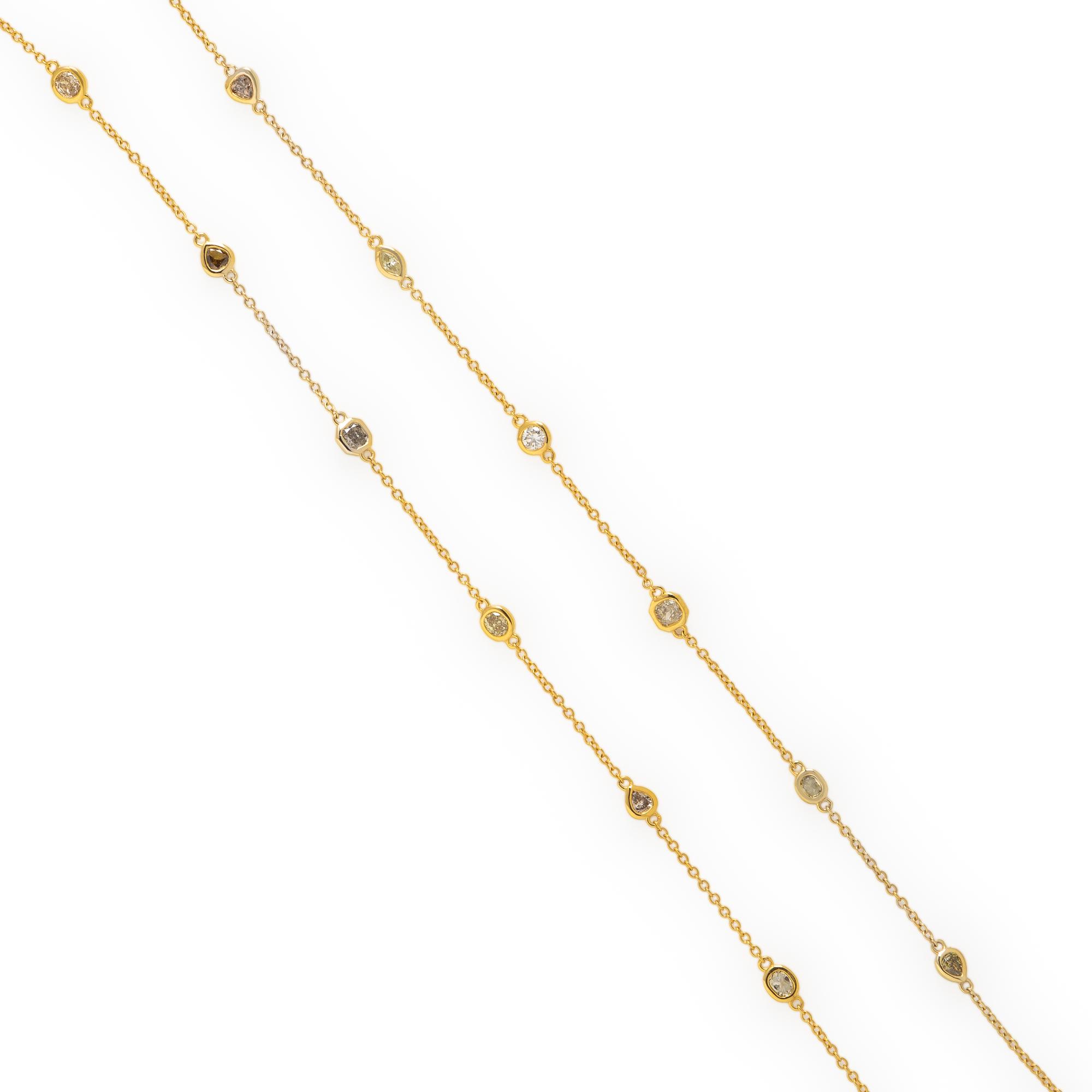 Hubert, Diamond, Colored Diamond, and Yellow Gold Station Necklace