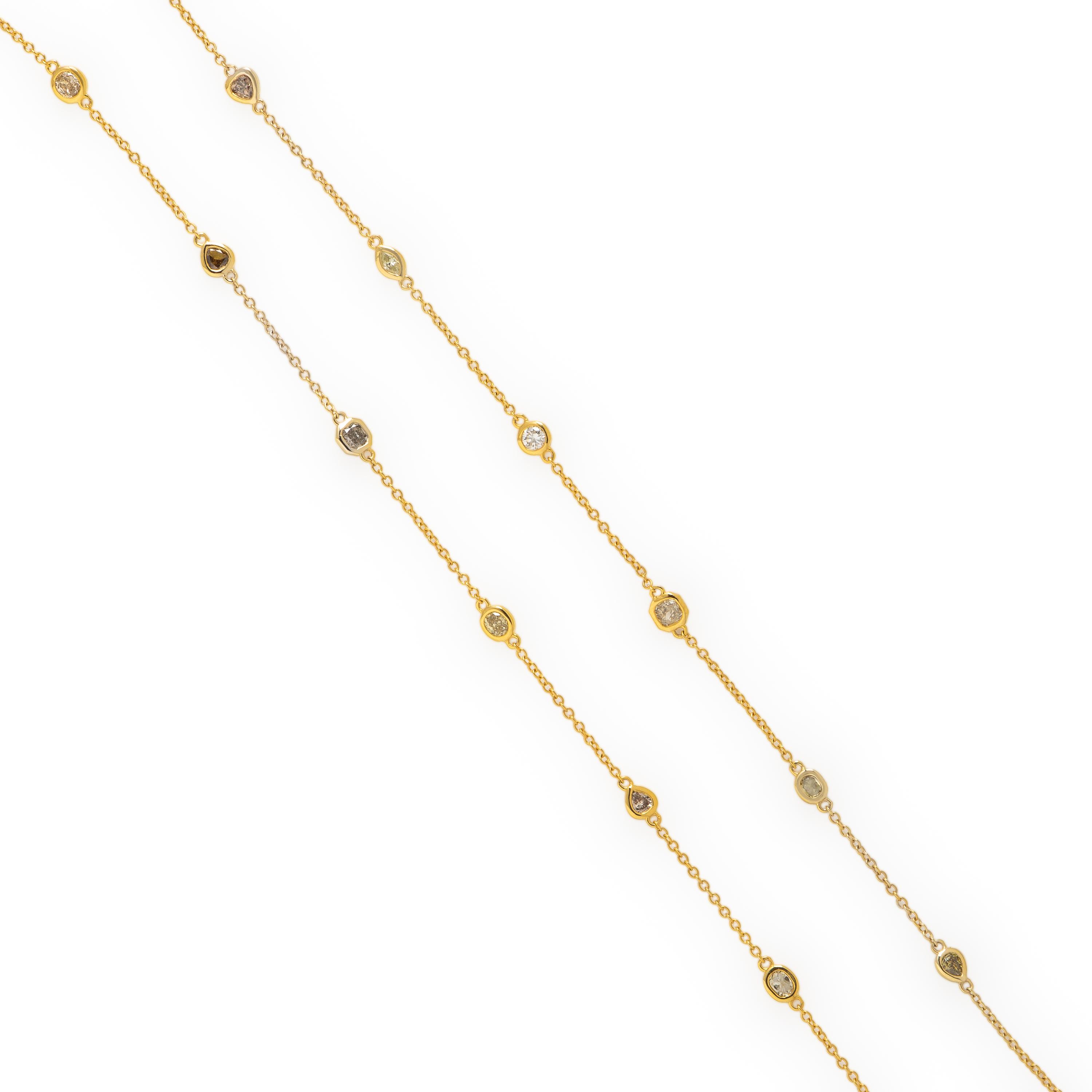 Hubert, Diamond, Colored Diamond, and Yellow Gold Station Necklace