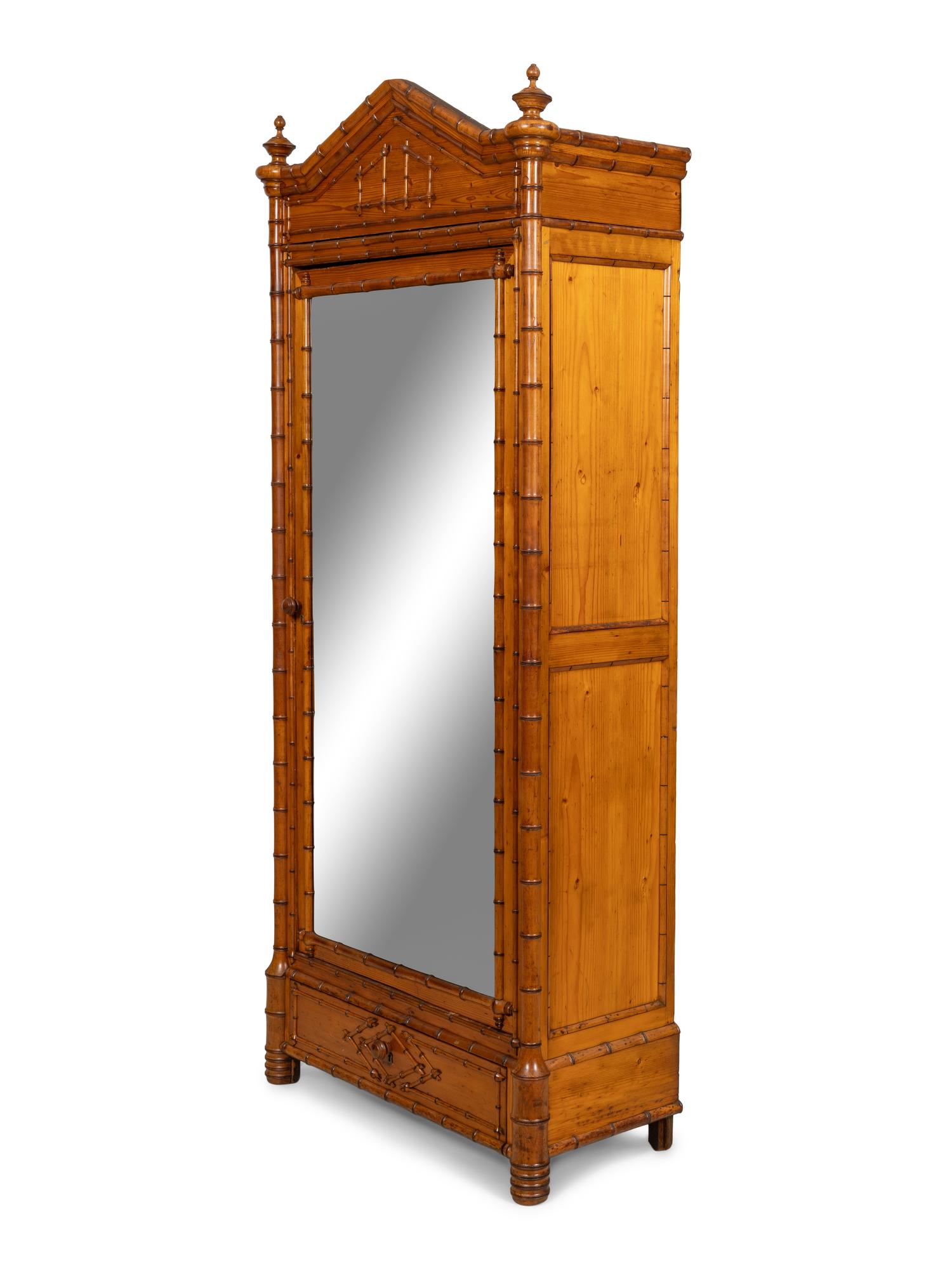 A French Faux Bamboo Single Door Mirror Robe