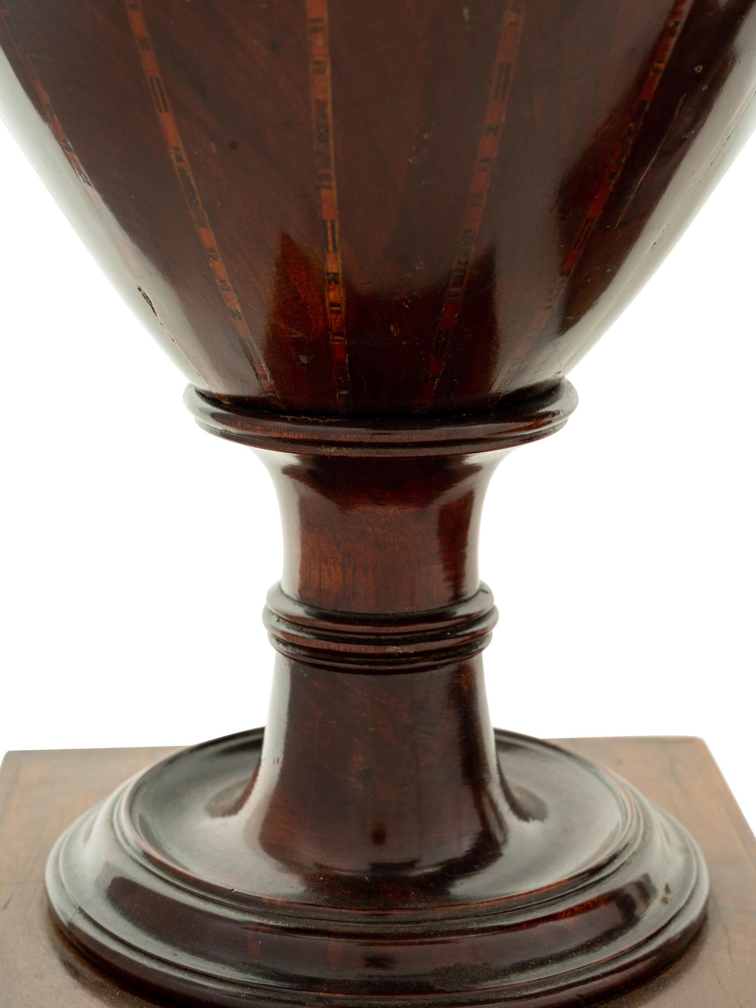 A Pair of English Mahogany and Satinwood Cutlery Urns