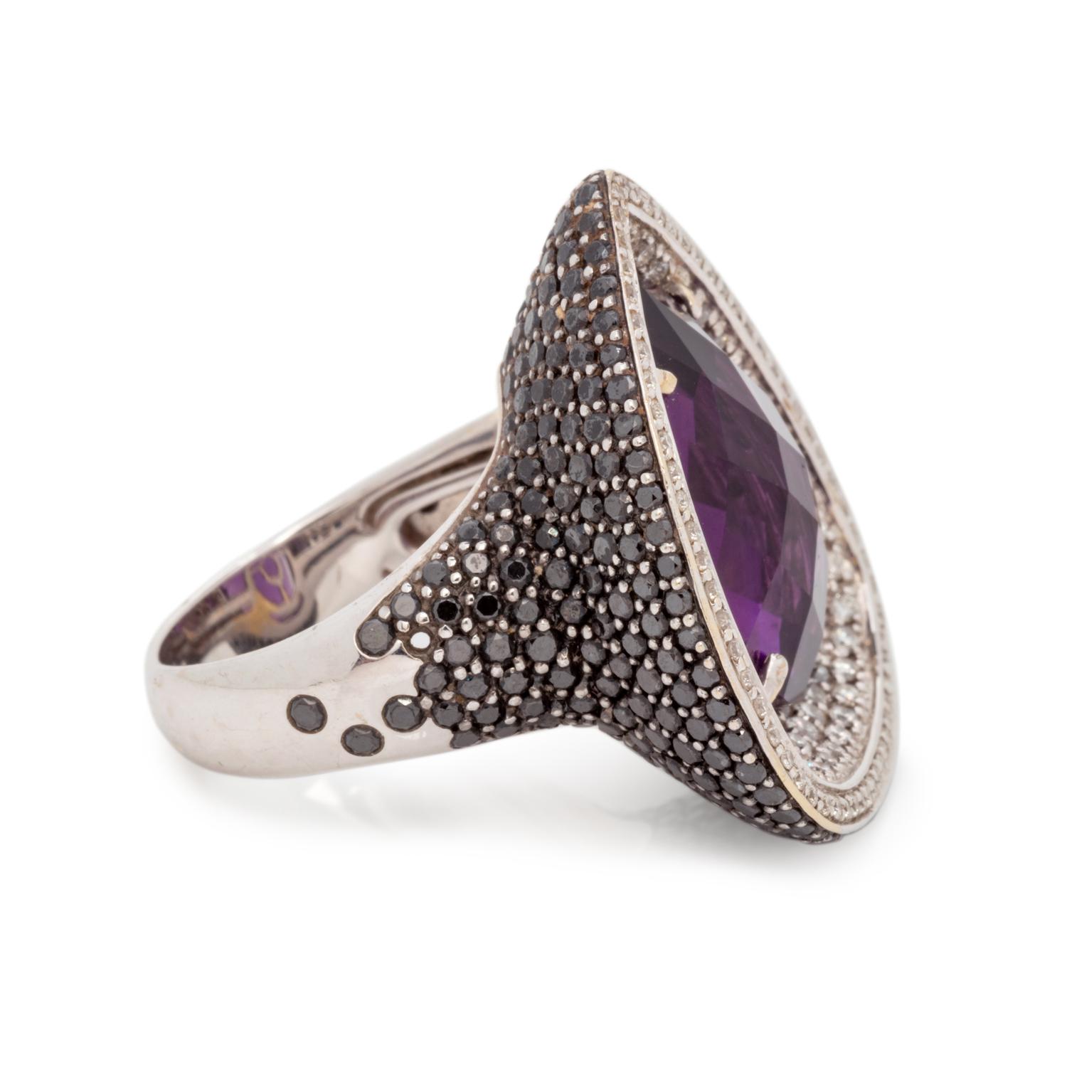 AMETHYST, DIAMOND AND BLACK DIAMOND RING