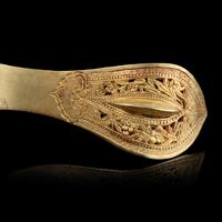 A Chinese Gold and Ruby Inset Ruyi -Shape Hair Ornament, Zan, Qing Dynasty 清 滇式嵌寶鏤空花卉紋如意金簪
