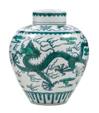 A White Ground Green Decorated Porcelain Covered Jar