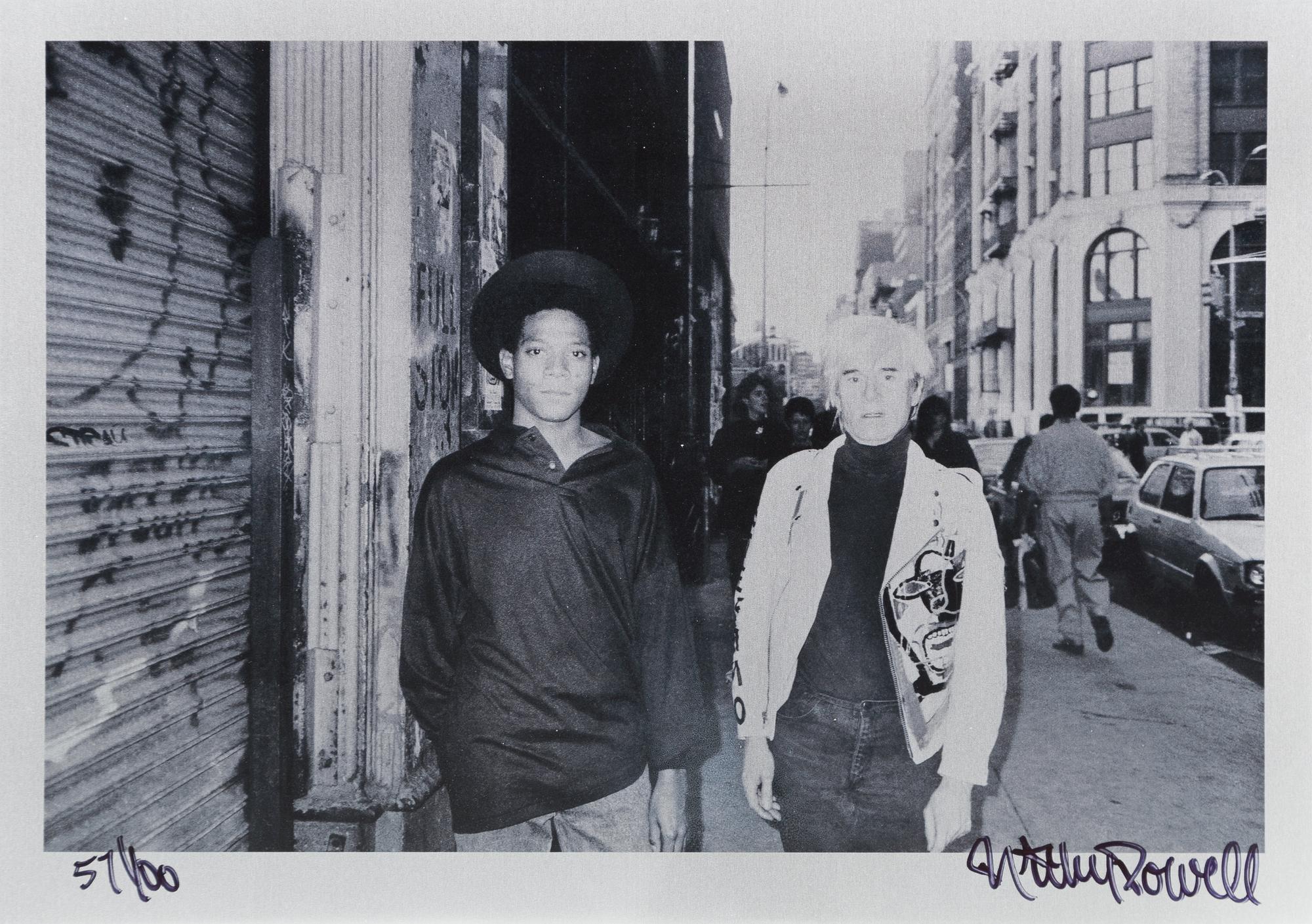 Ricky Powell, (American, b. 1961), Andy Warhol & Jean-Michel Basquiat, Soho. NYC., 1985