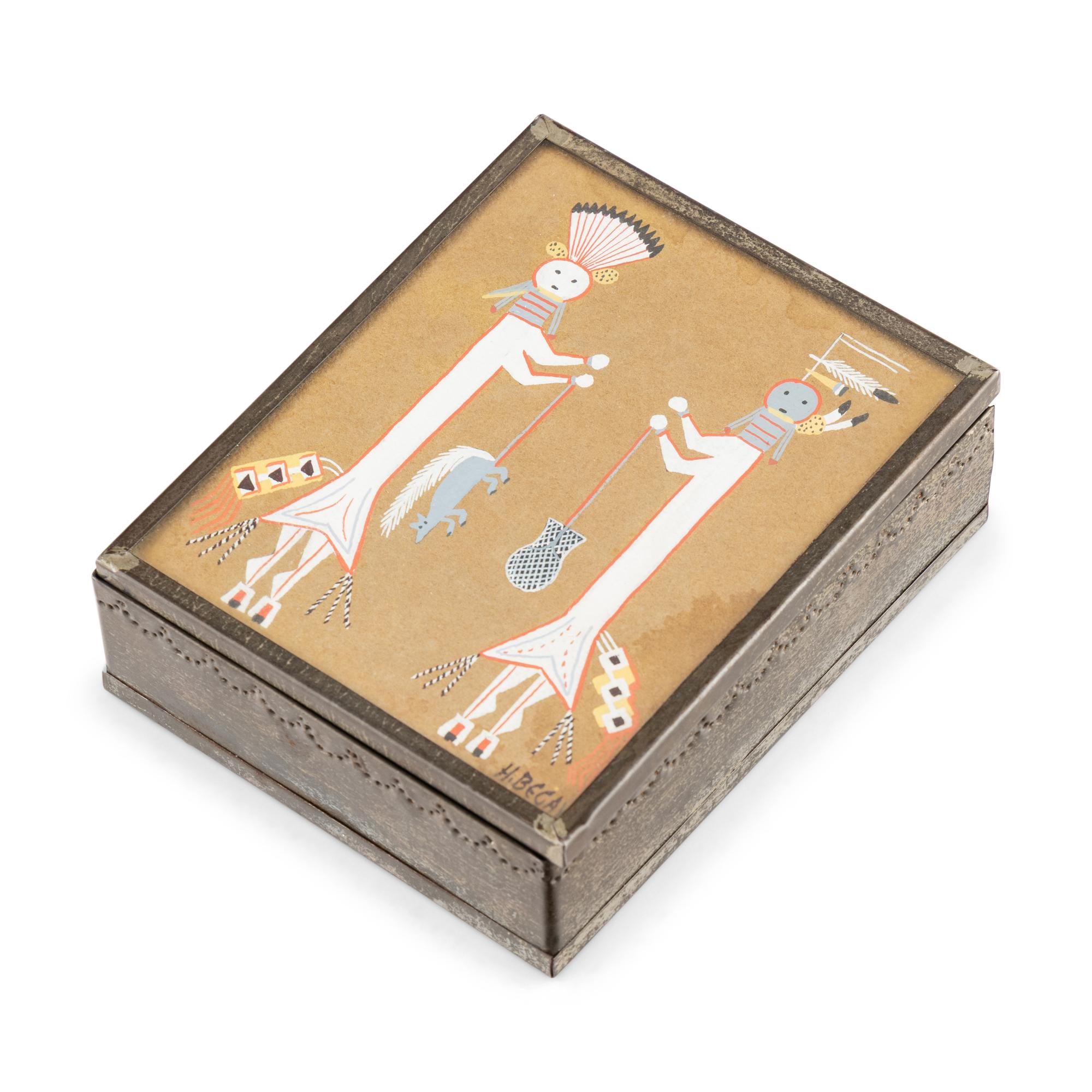Tinwork Box, with Talking God and Water Sprinkler Painting