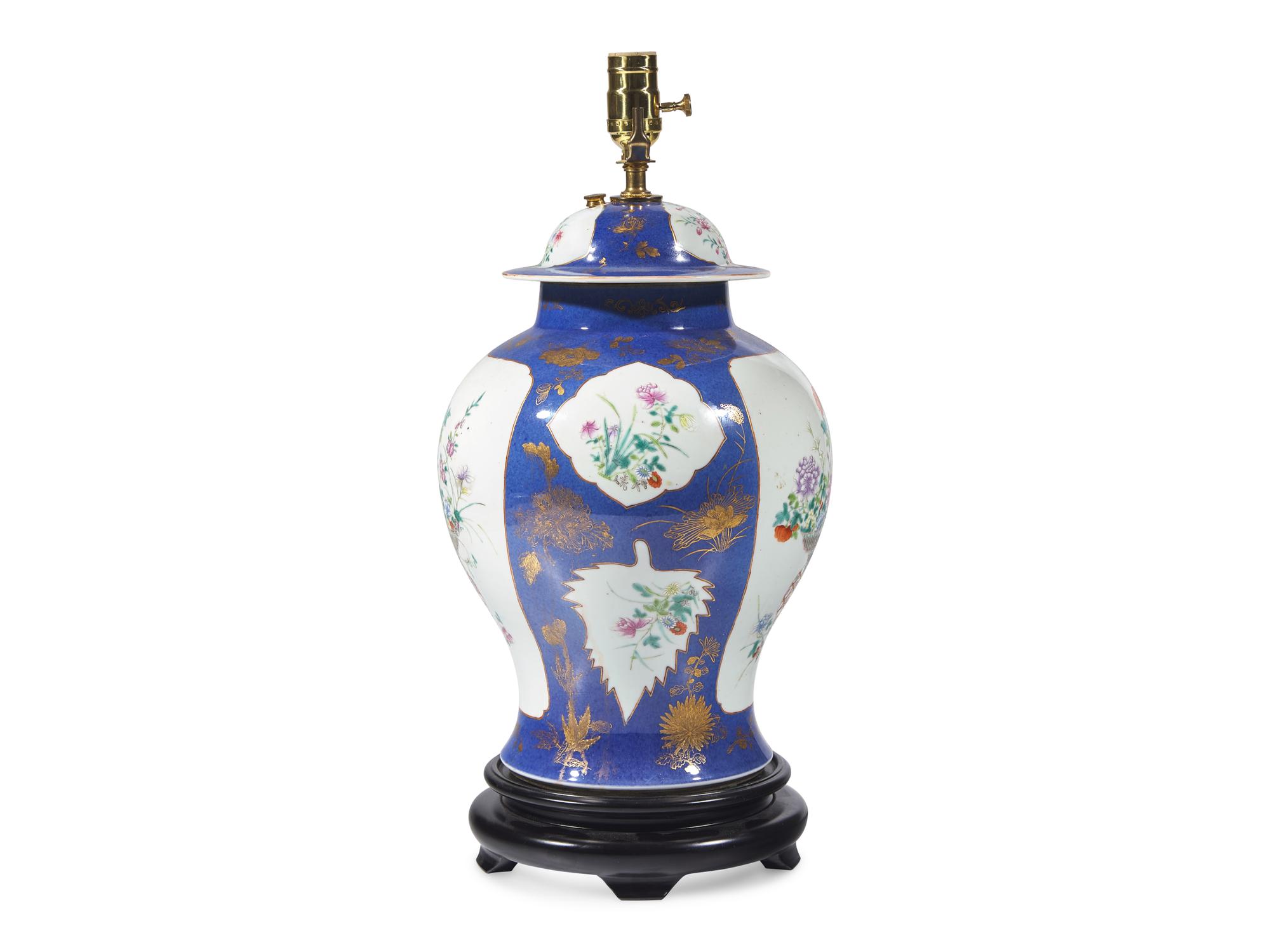 A Chinese Famille Rose Porcelain Jar And Cover Mounted As A Lamp
