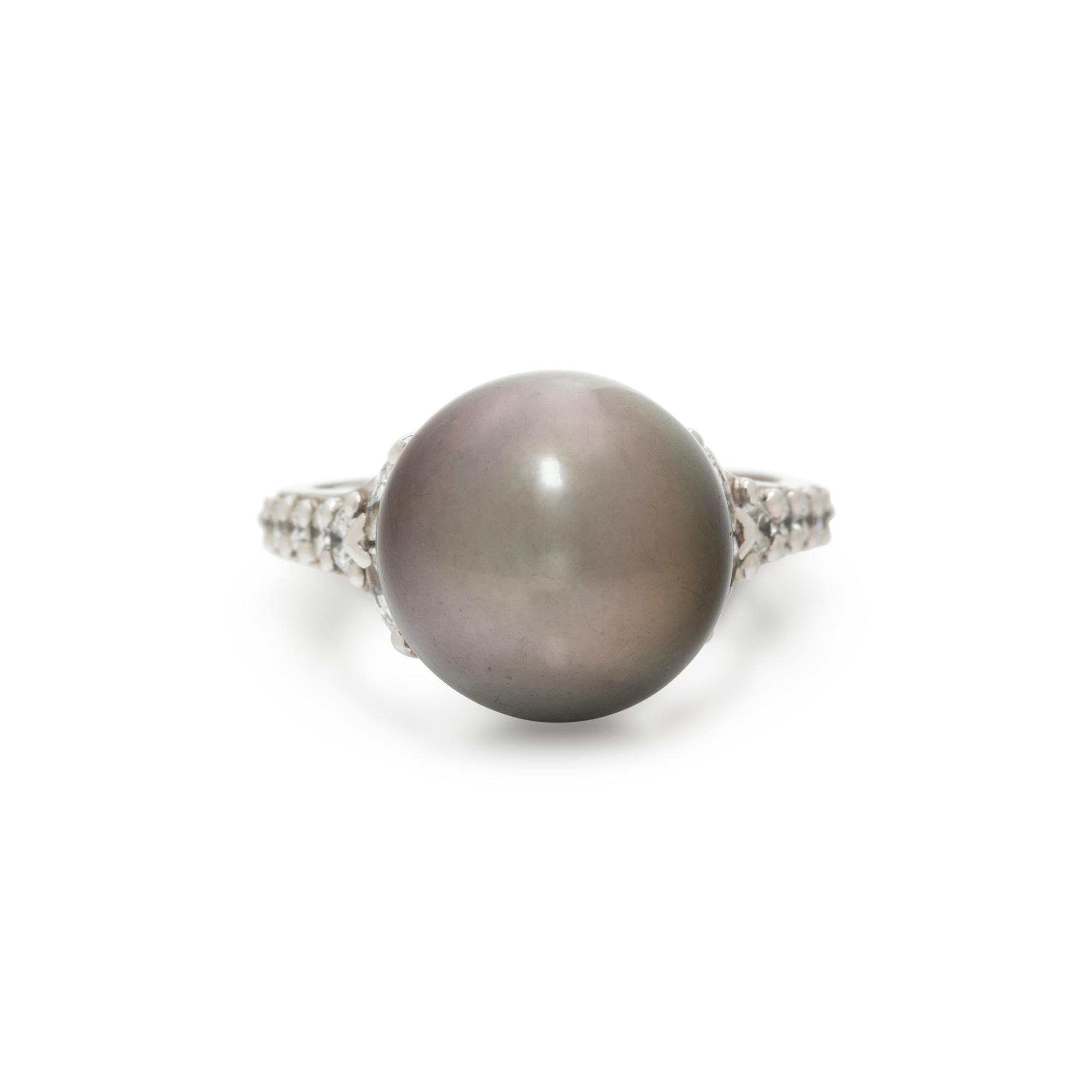 CULTURED TAHITIAN PEARL AND DIAMOND RING