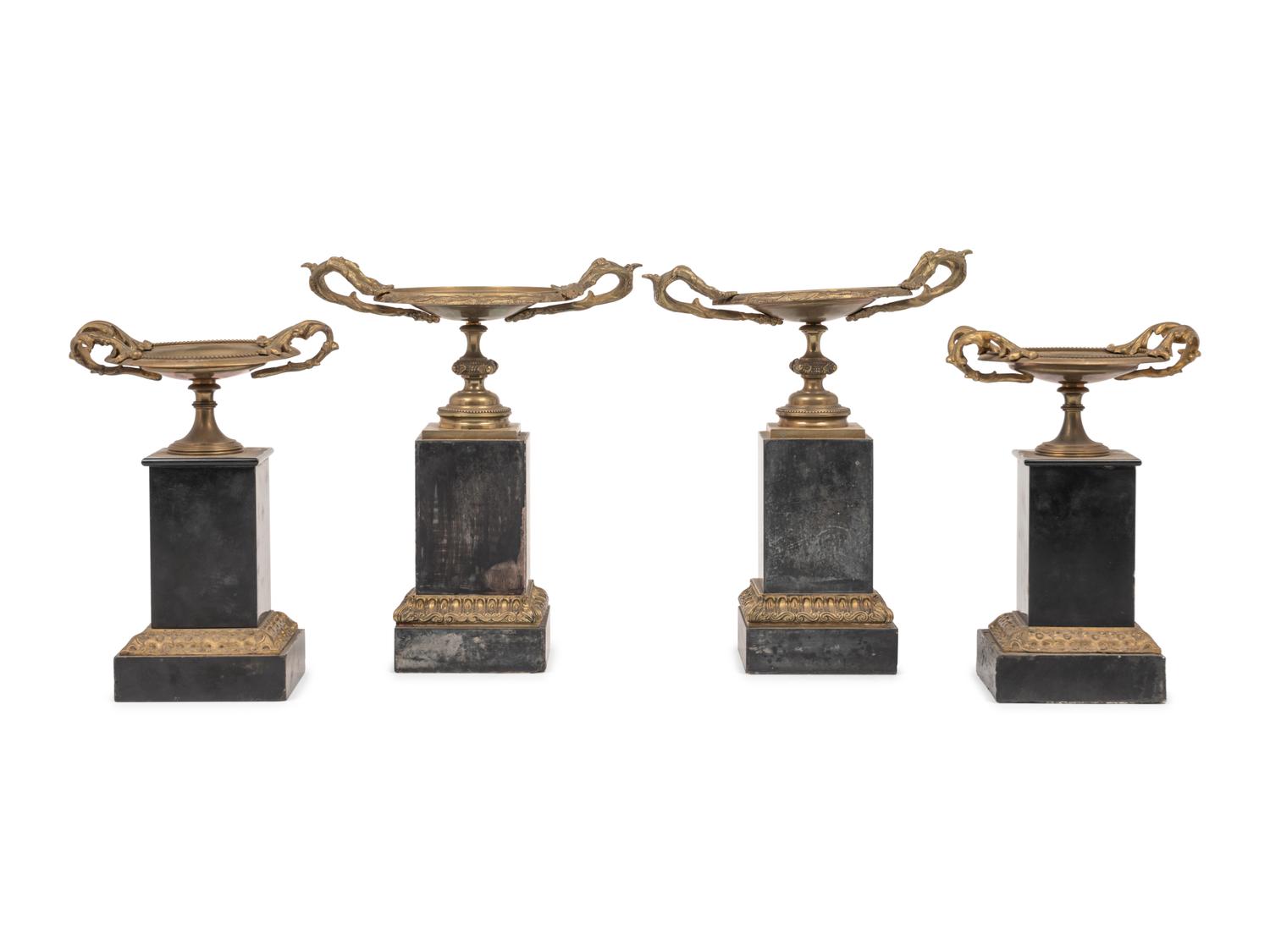 Two Pairs of Continental Gilt Bronze and Marble Tazze