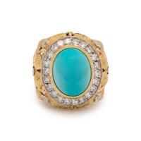 BICOLOR GOLD, TURQUOISE AND DIAMOND RING