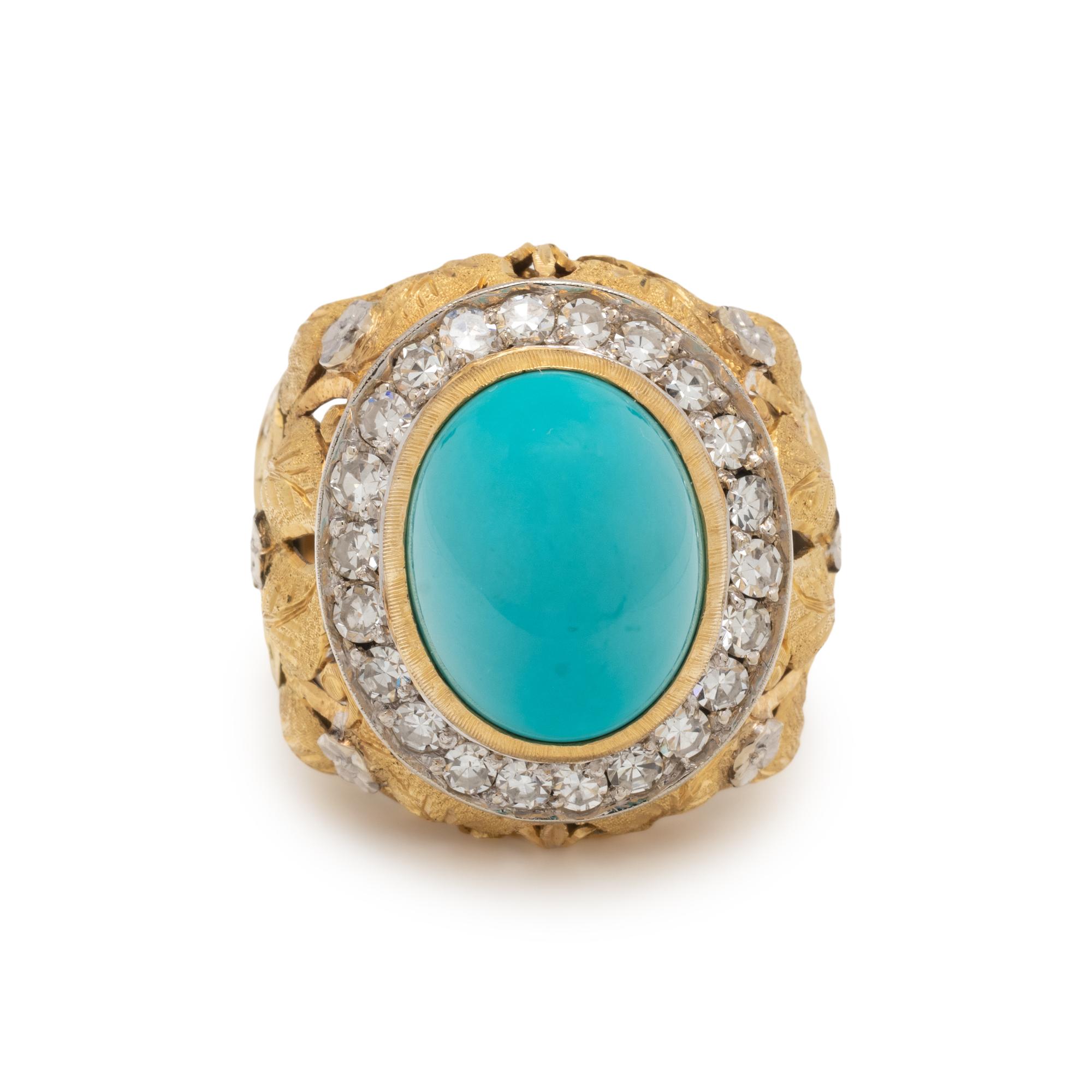 BICOLOR GOLD, TURQUOISE AND DIAMOND RING