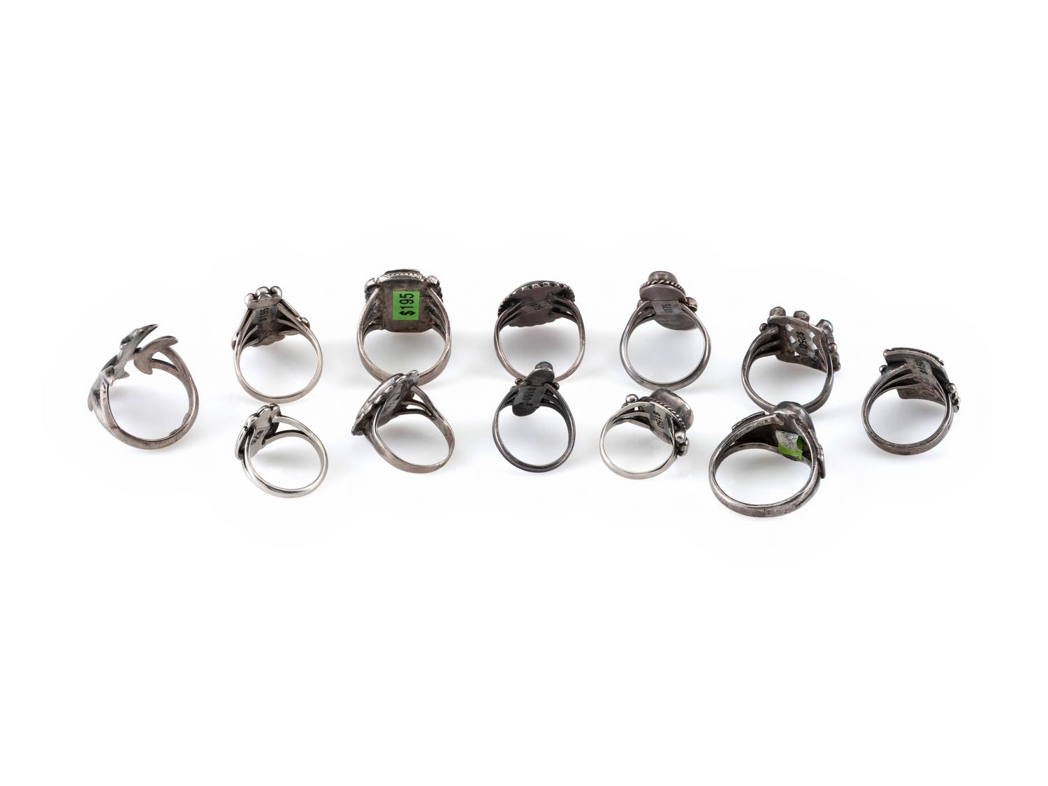 An Assortment of Navajo and Zuni Silver and Turquoise Rings