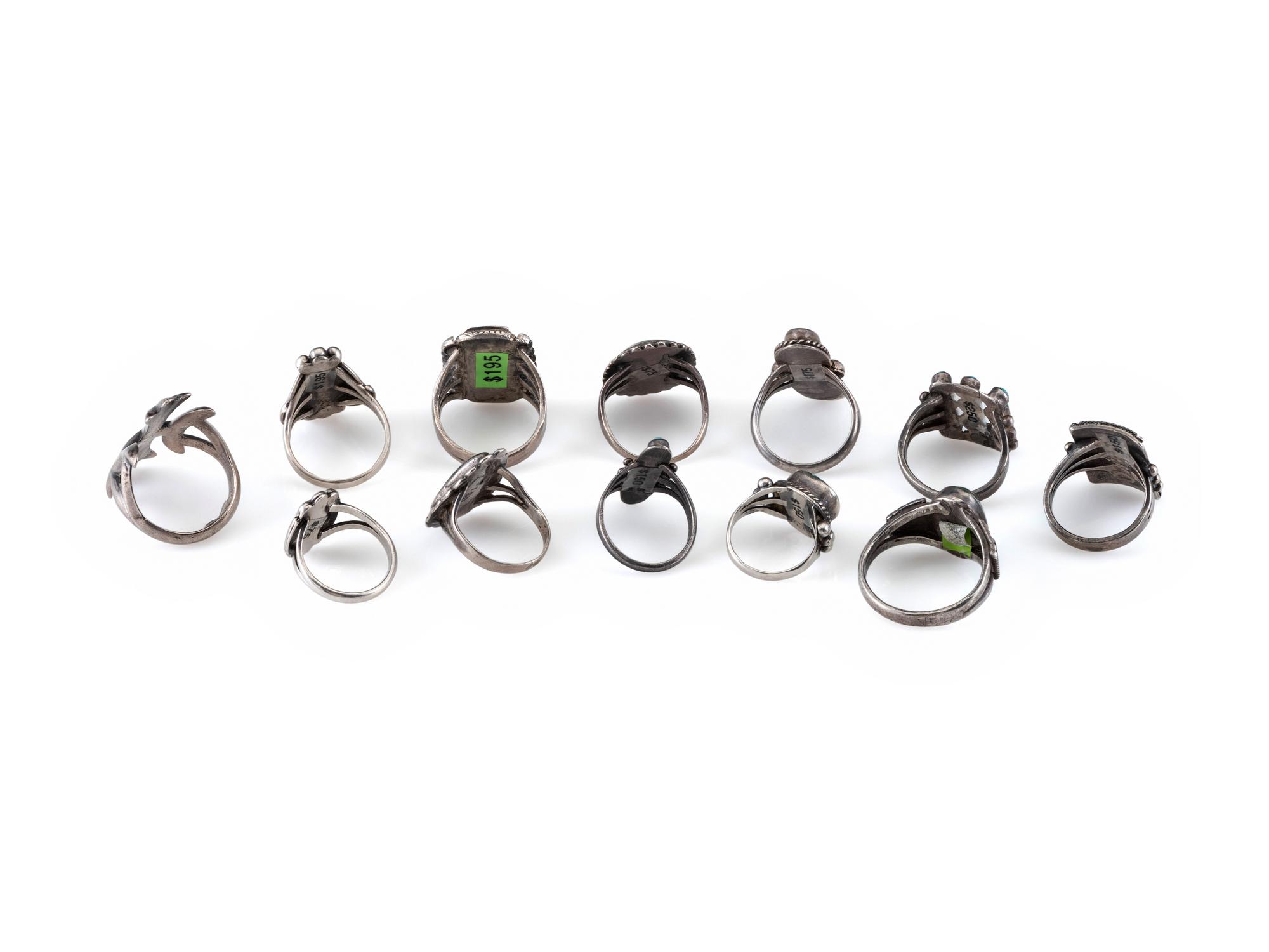 An Assortment of Navajo and Zuni Silver and Turquoise Rings