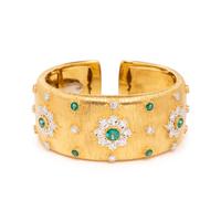 YELLOW GOLD, EMERALD AND DIAMOND CUFF BRACELET