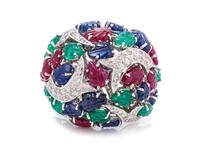 A White Gold, Diamond and Carved Multigem Ring,