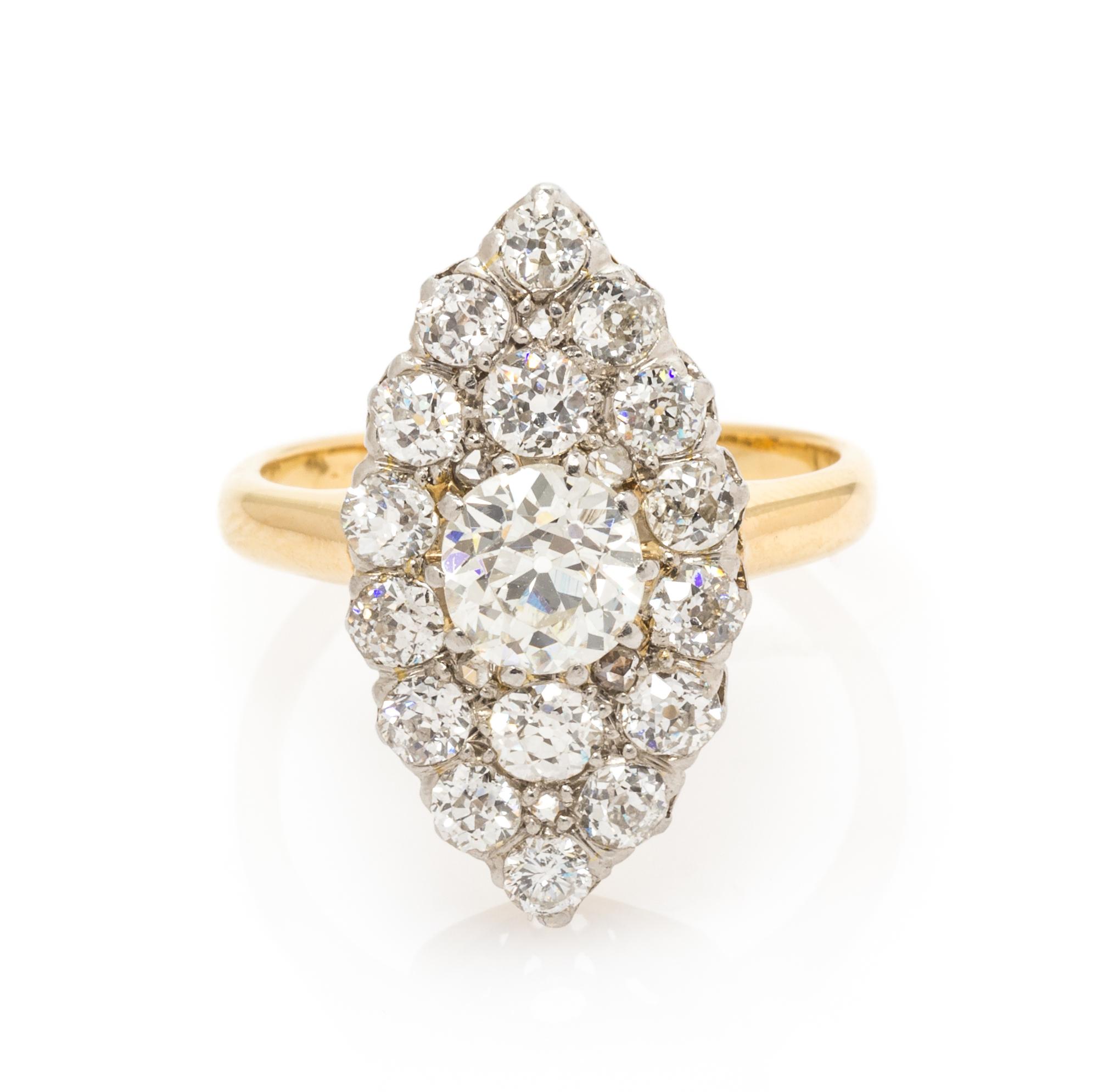An Edwardian Platinum Topped Yellow Gold and Diamond Ring, 5.05 dwts.