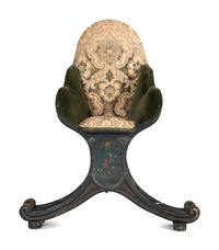 A Venetian Blue and Polychrome Decorated Parcel Gilt and Carved Wood Gondola Chair