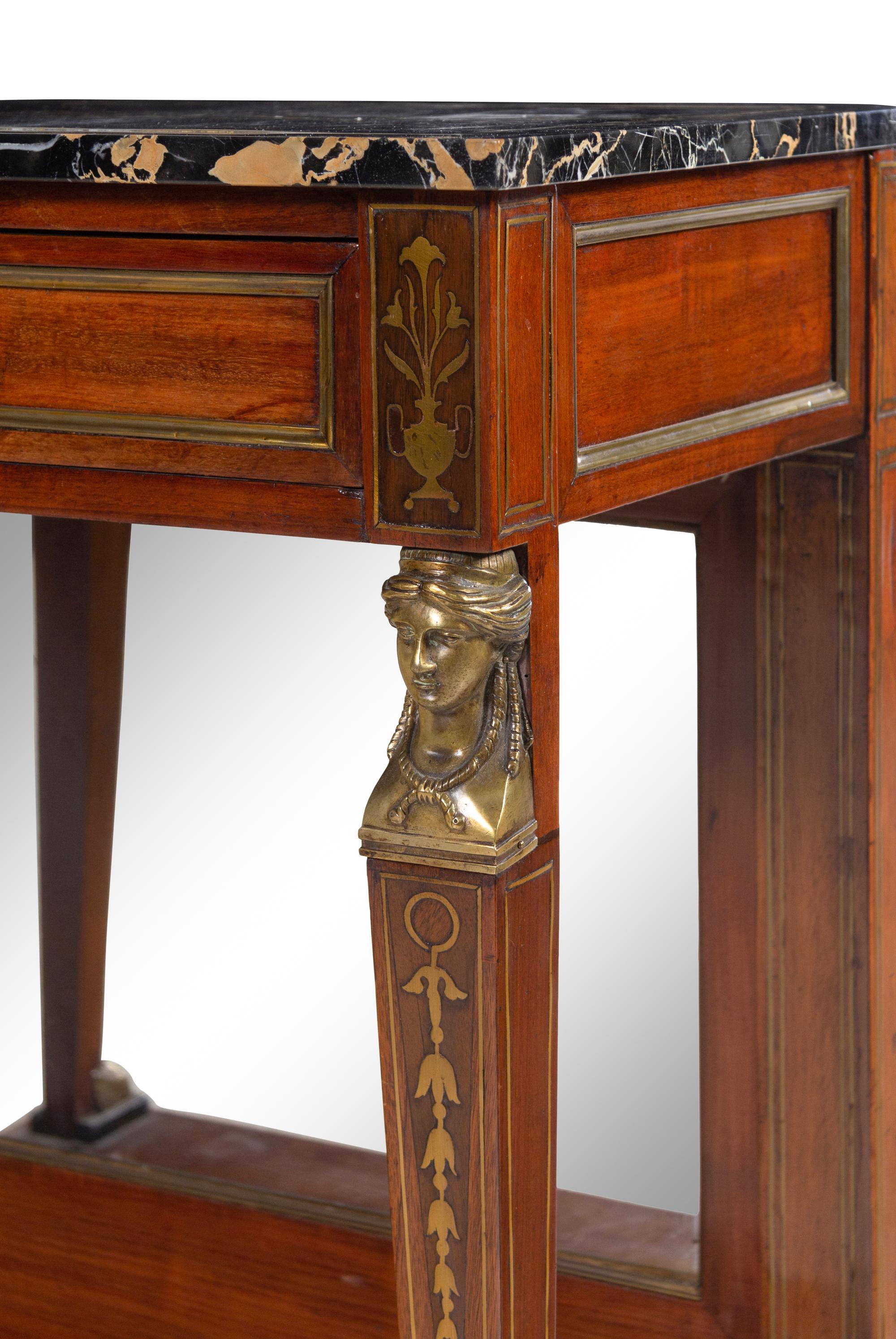 An Empire Gilt Bronze Mounted Mahogany Marble-Top Pier Table