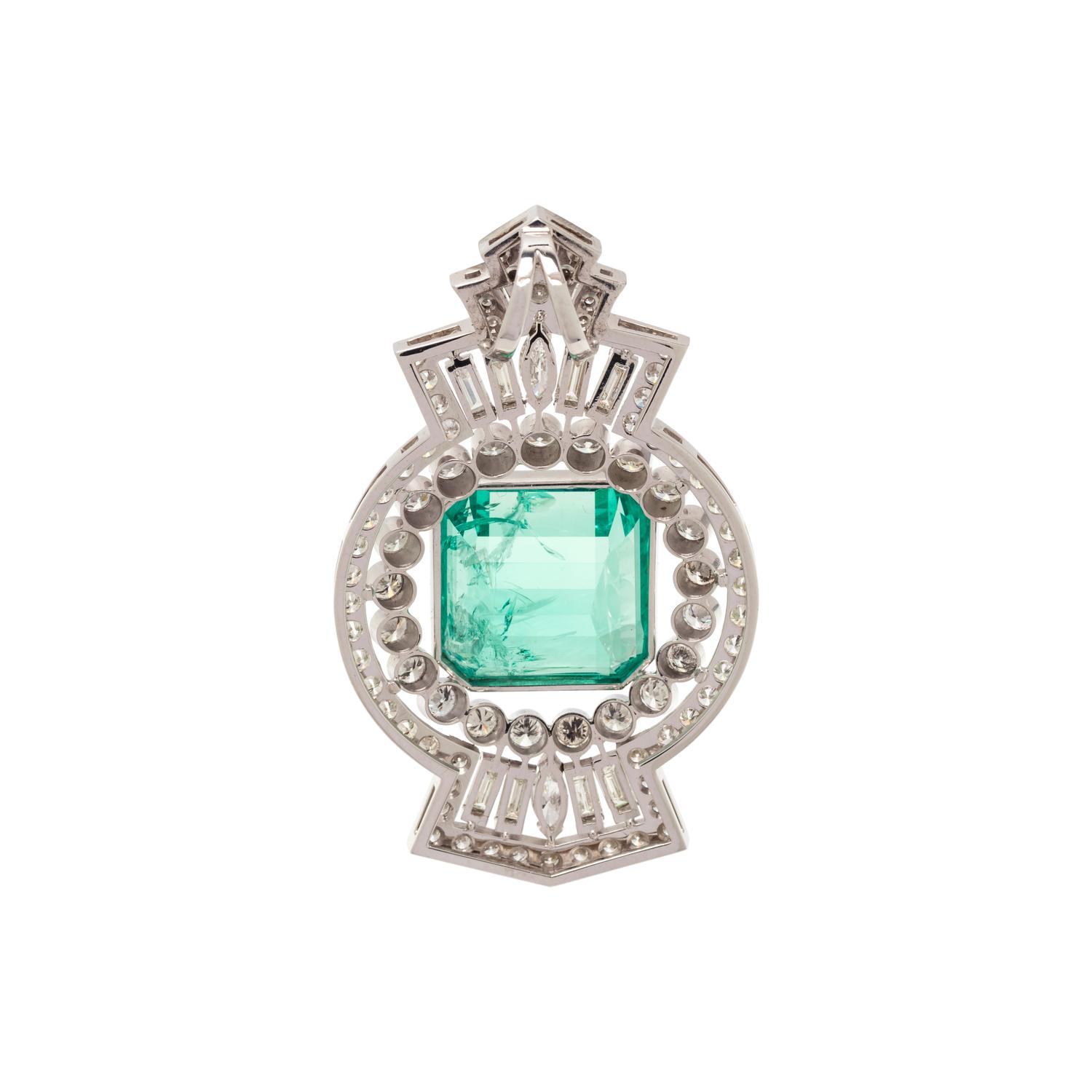 SYNTHETIC EMERALD AND DIAMOND PENDANT