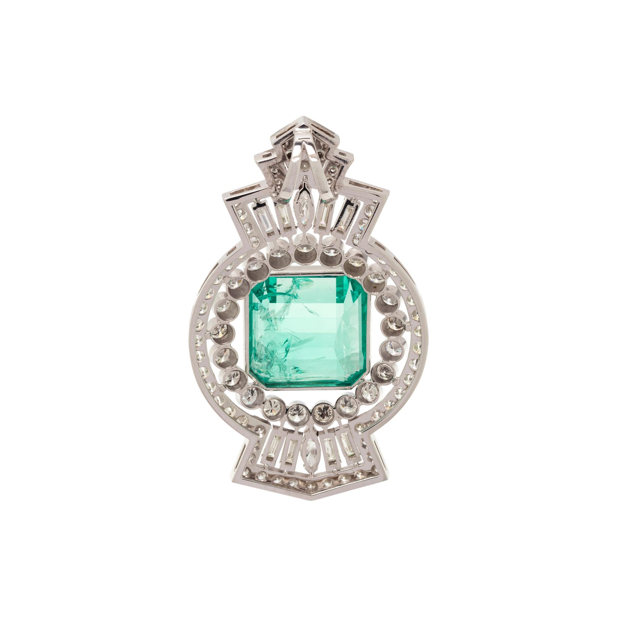 SYNTHETIC EMERALD AND DIAMOND PENDANT