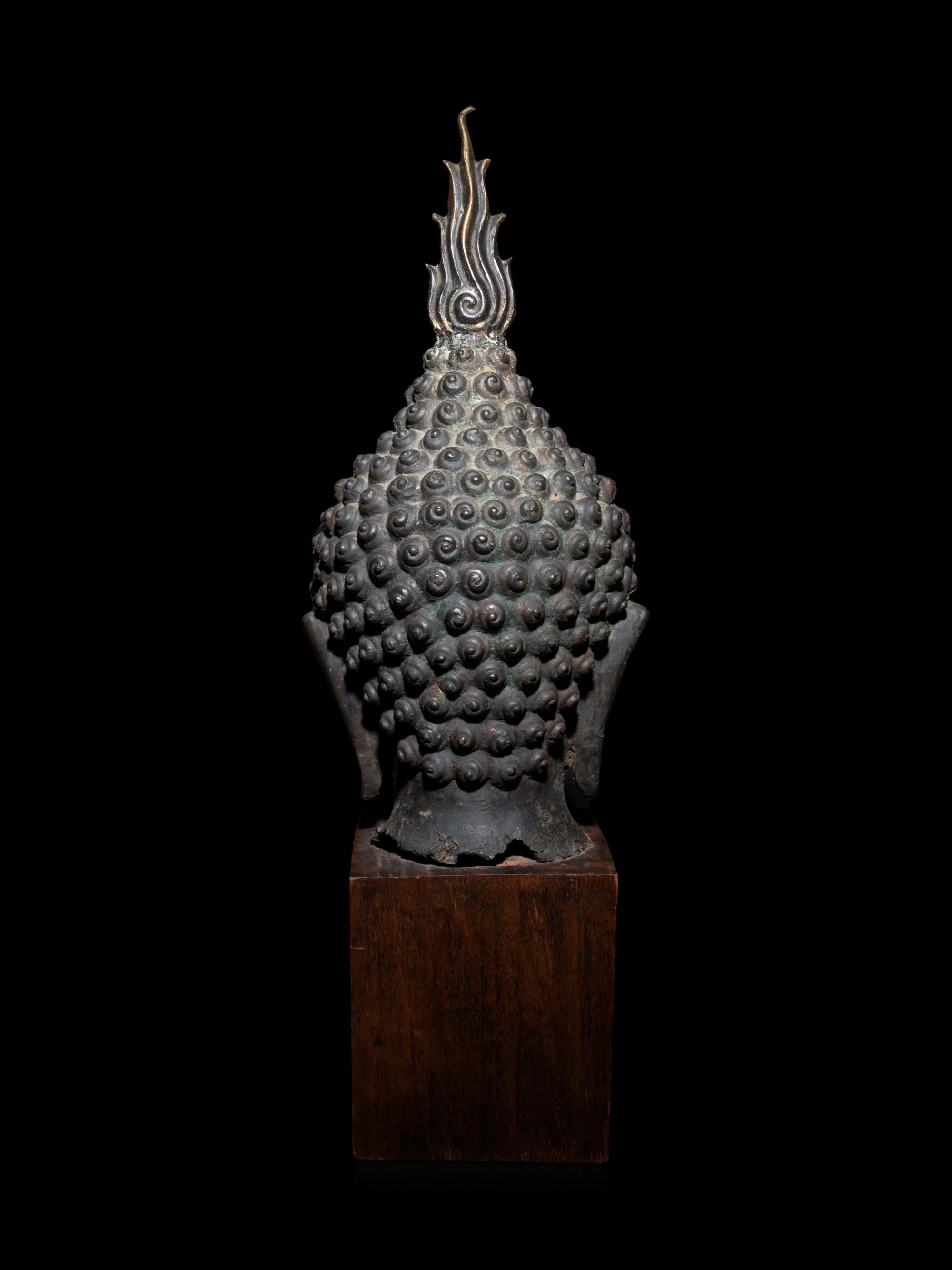 A Large Thai Bronze Head of Buddha