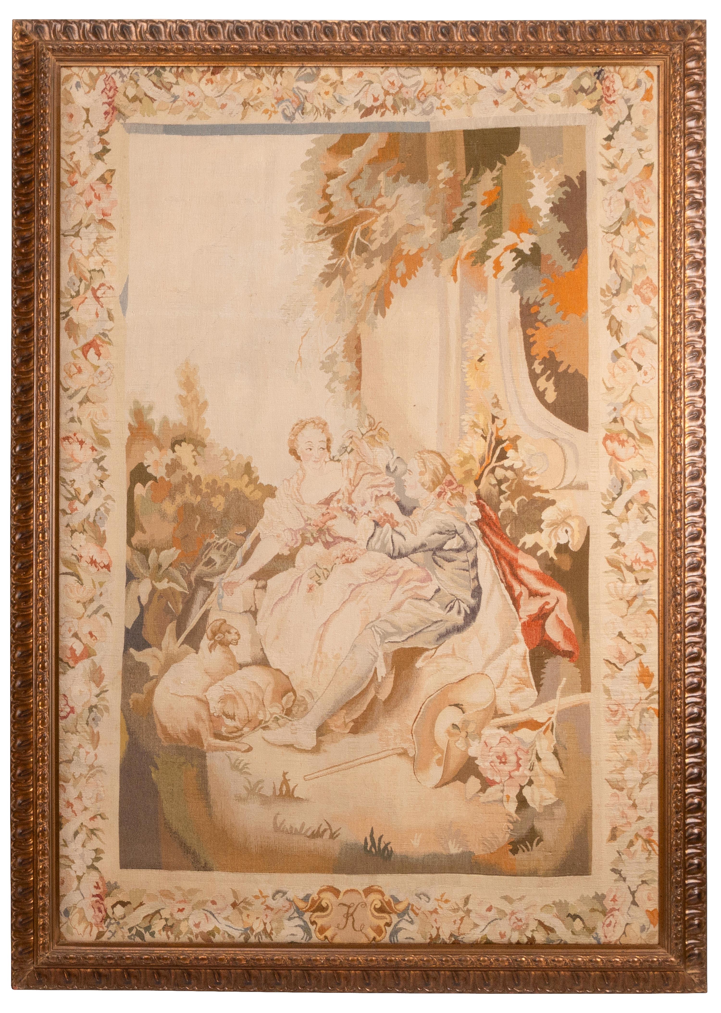 A Pair of Framed Aubusson Style Tapestries