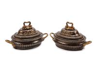 A Pair of Pompeiian Style Gilt and Patinated Bronze Covered Bowls