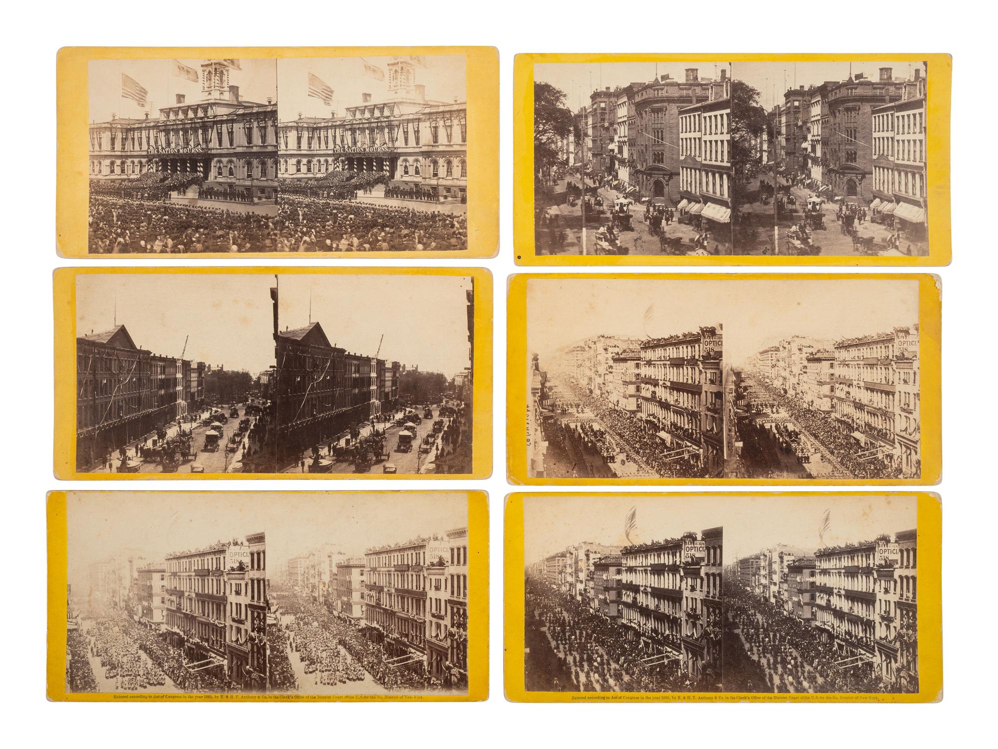 [LINCOLN FUNERAL]. A group of 10 stereoviews capturing the procession and other funerary sights around New York City.