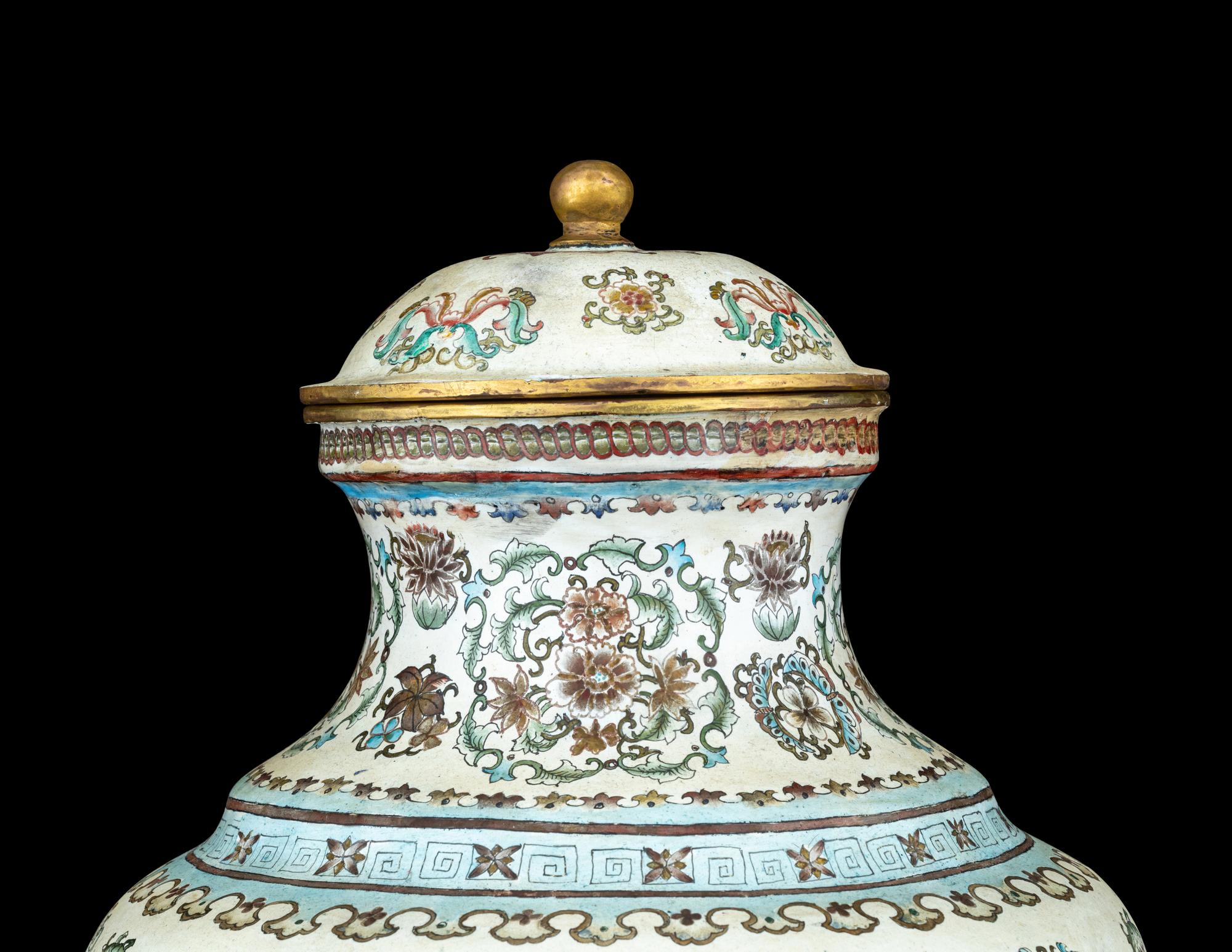 A Painted Enamel on Bronze Covered Jar